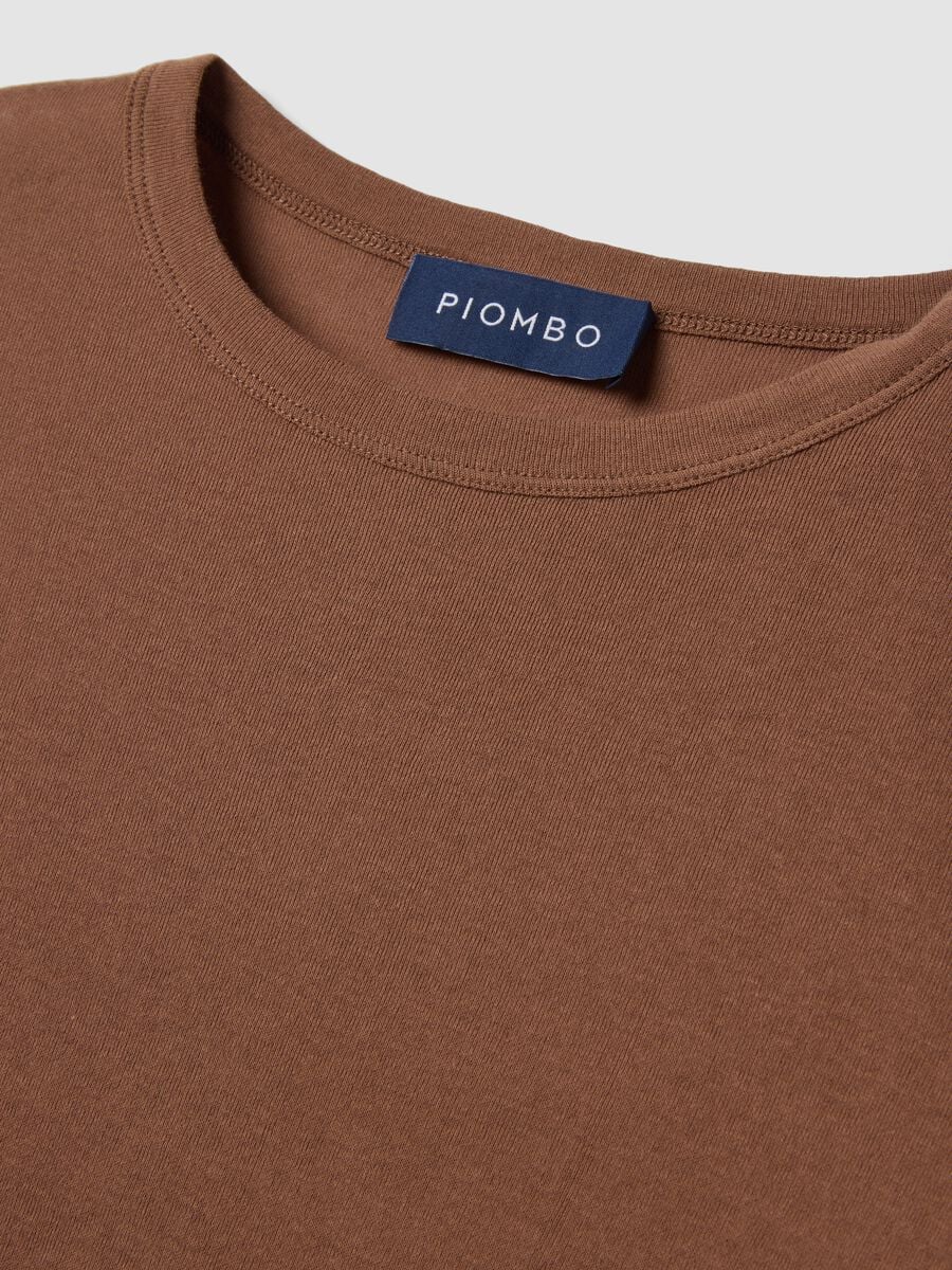 T-shirt marrone in puro cotone jersey a girocollo_5