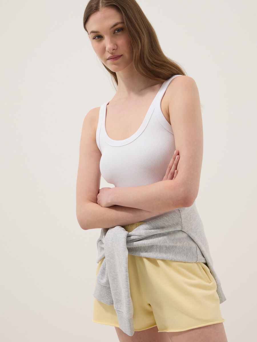 White ribbed stretch-cotton bodysuit with wide neckline_0