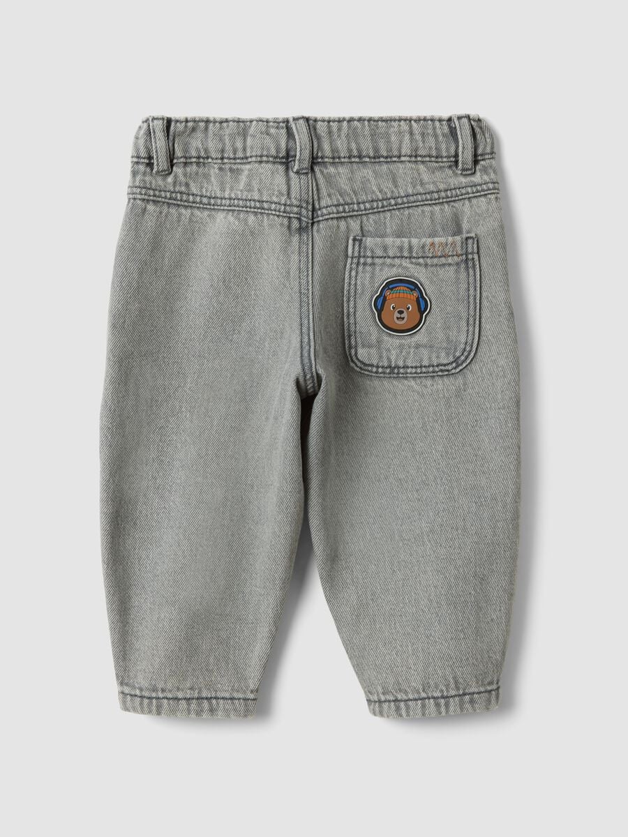 Grey baggy-fit pure cotton jeans with prints for baby boy_1