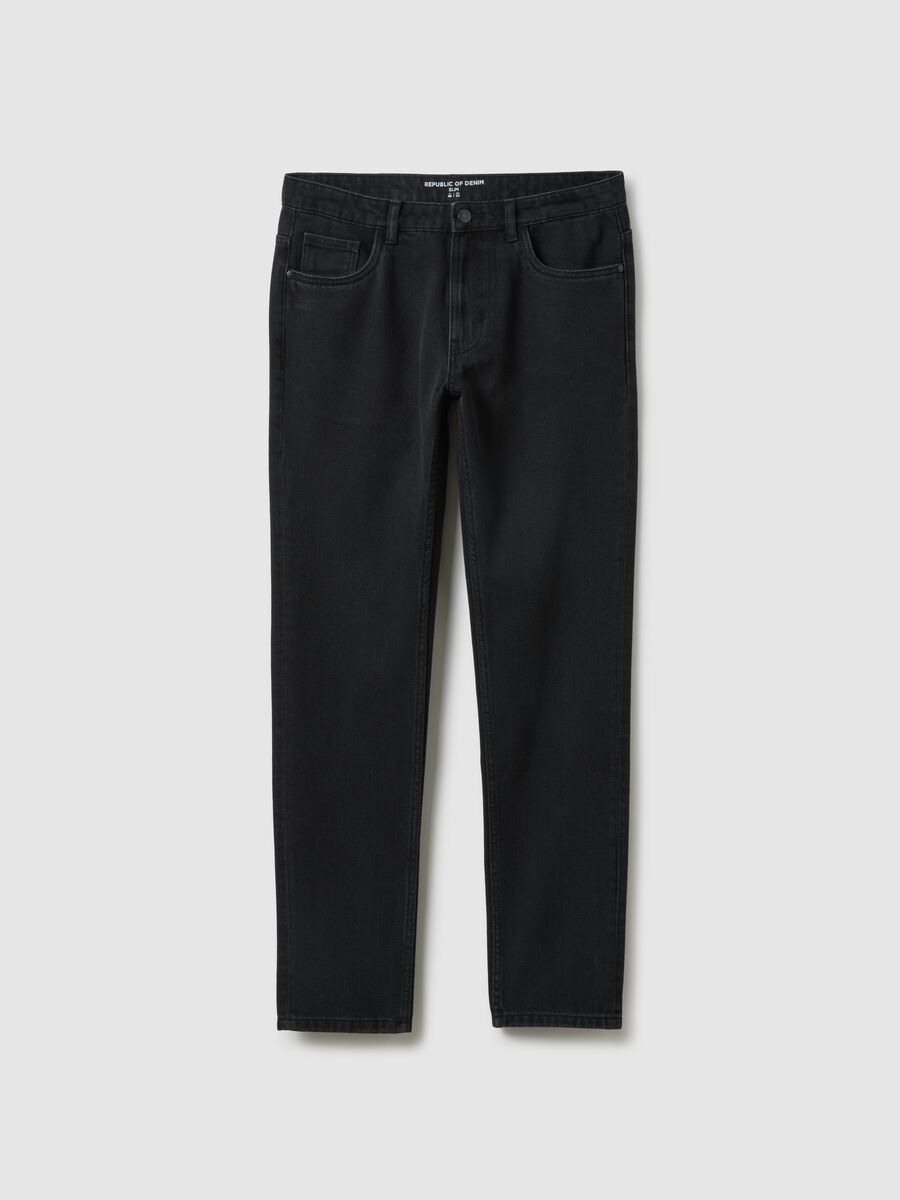 Slim Fit Black Cotton Blend Jeans_4