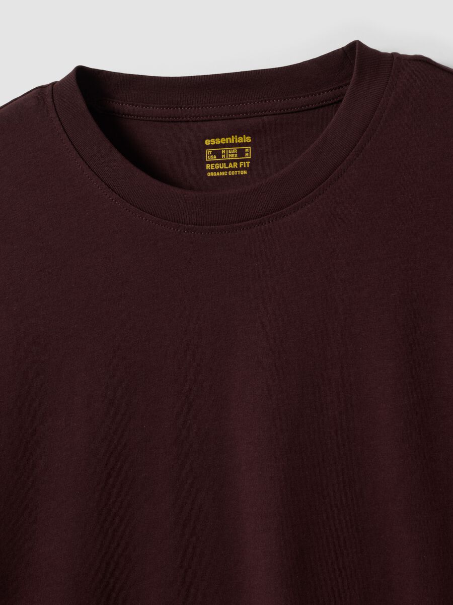 Brown long-sleeved pure organic cotton crew-neck T-shirt_2