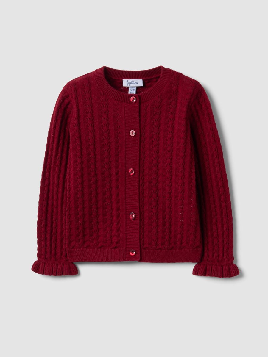 Red pure cotton openwork knit cardigan for baby girl_1