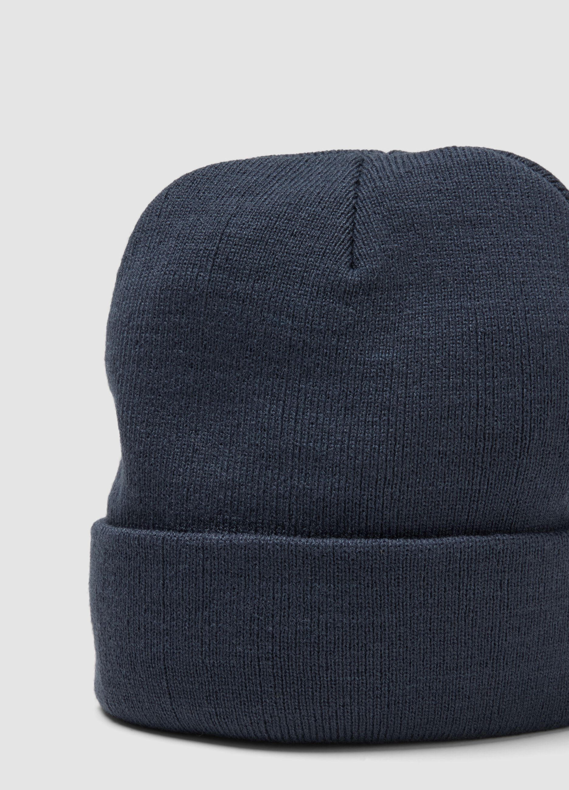 Blue jersey knit beanie with turn-up