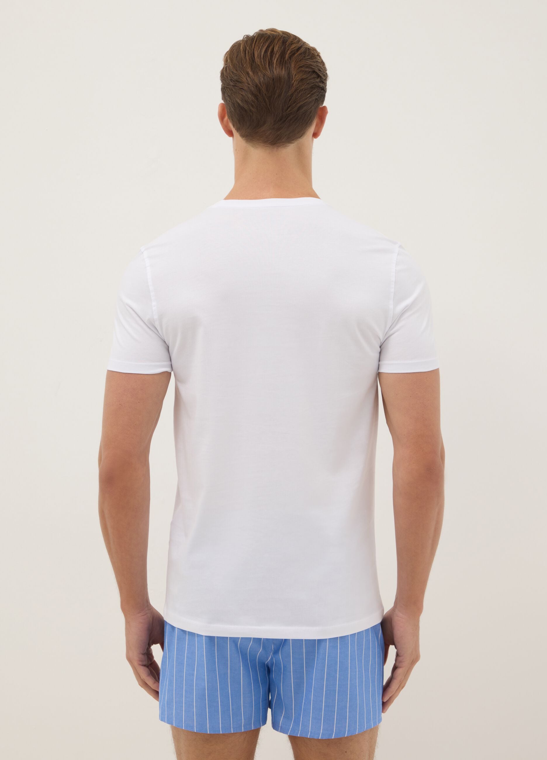 Pure cotton white V-neck regular fit T-shirt