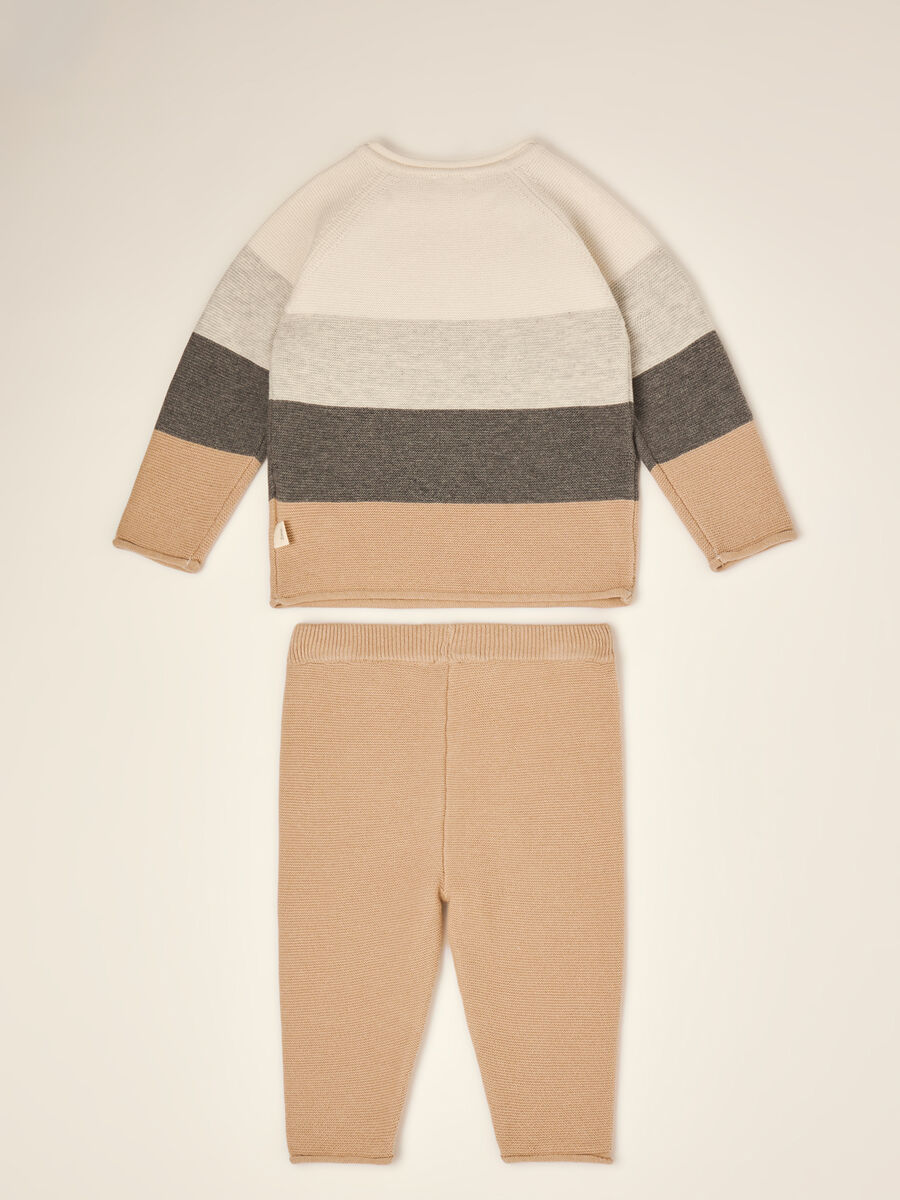 Beige pure cotton set with top and trousers_1