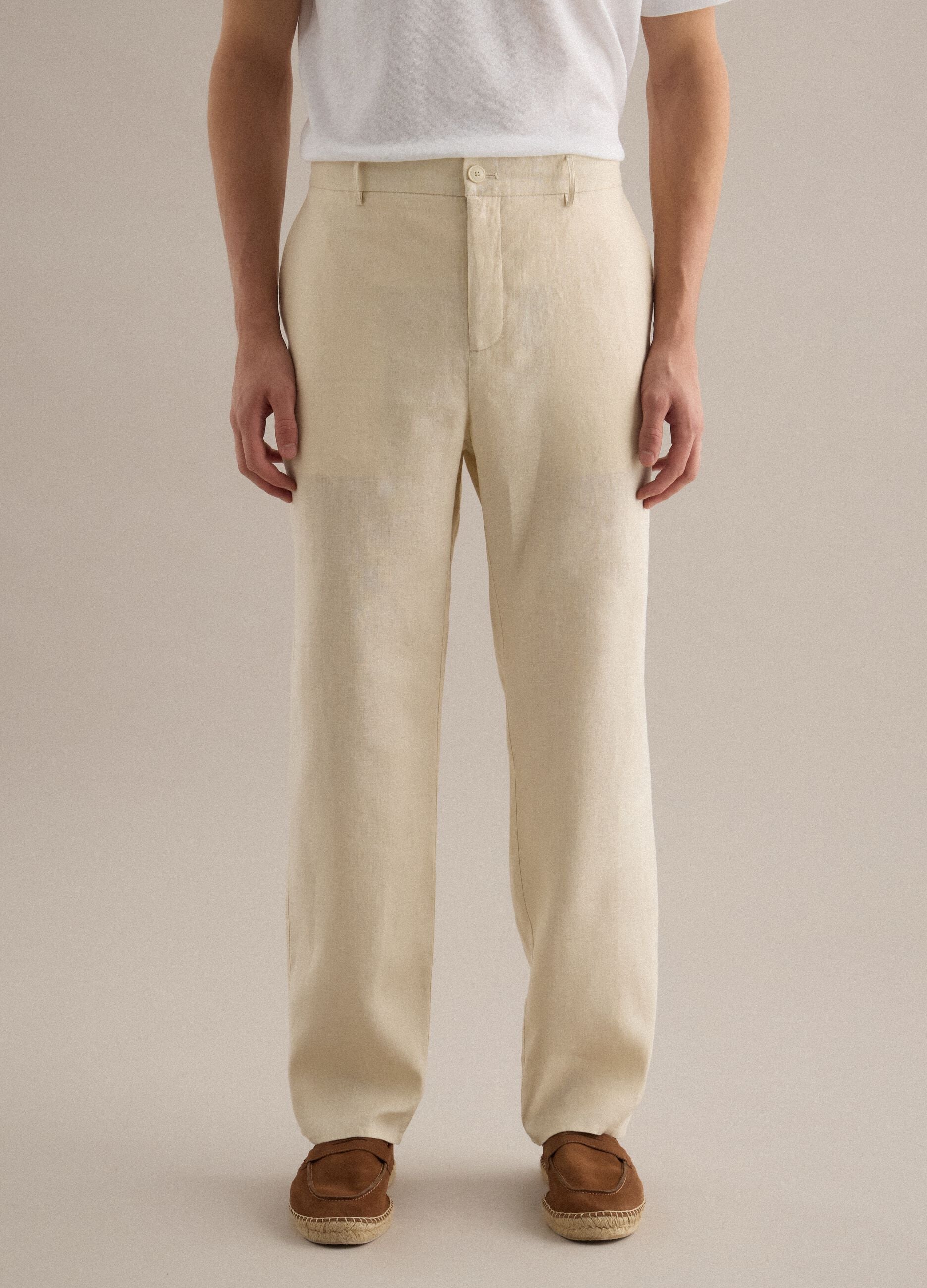 White pure linen trousers with regular fit