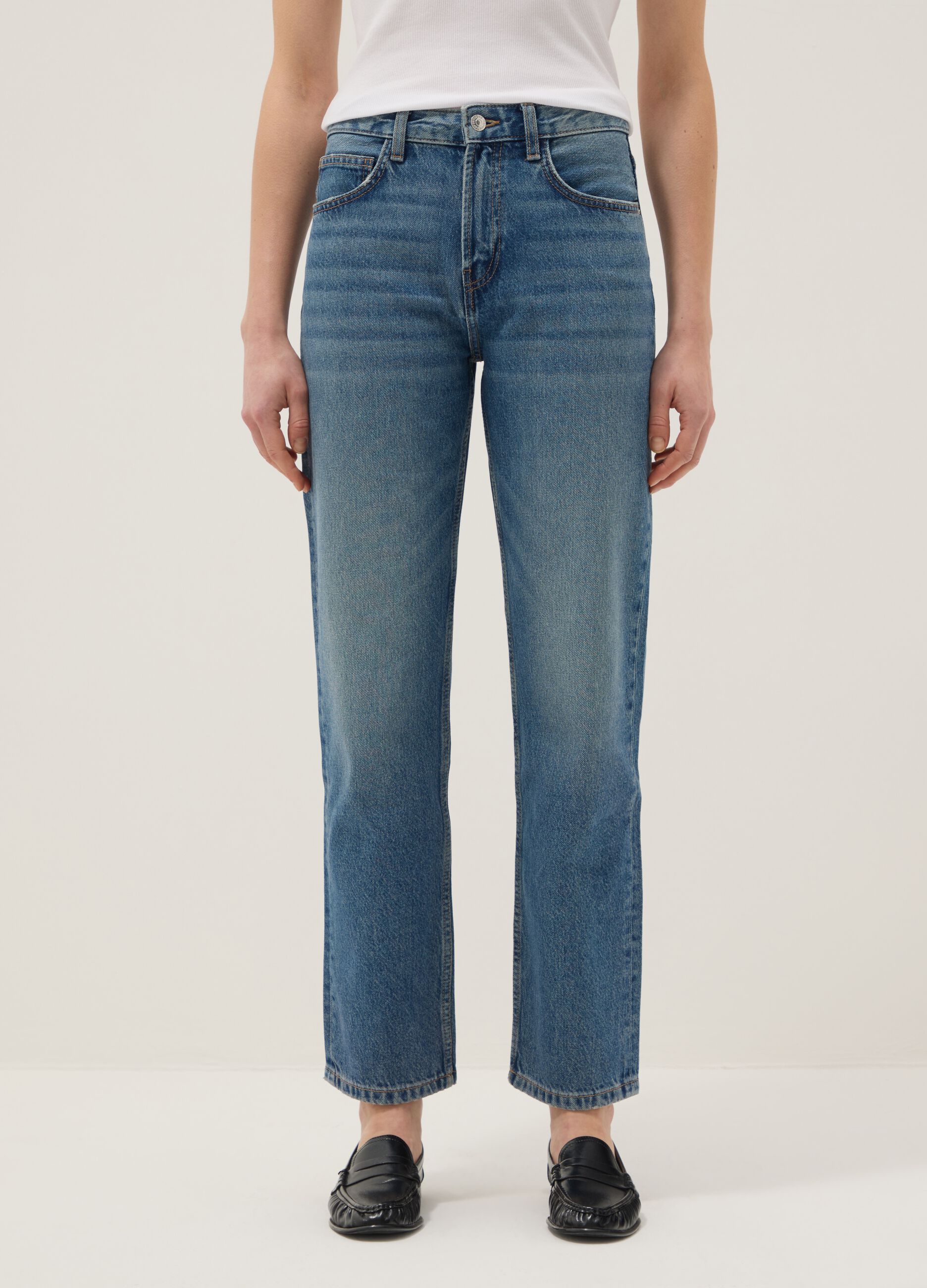 Regular Fit Blue Denim Jeans in Pure Cotton