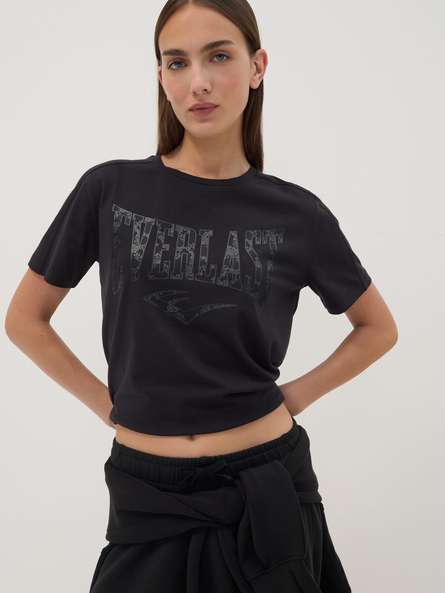Black regular-fit stretch cotton jersey T-shirt with print_0
