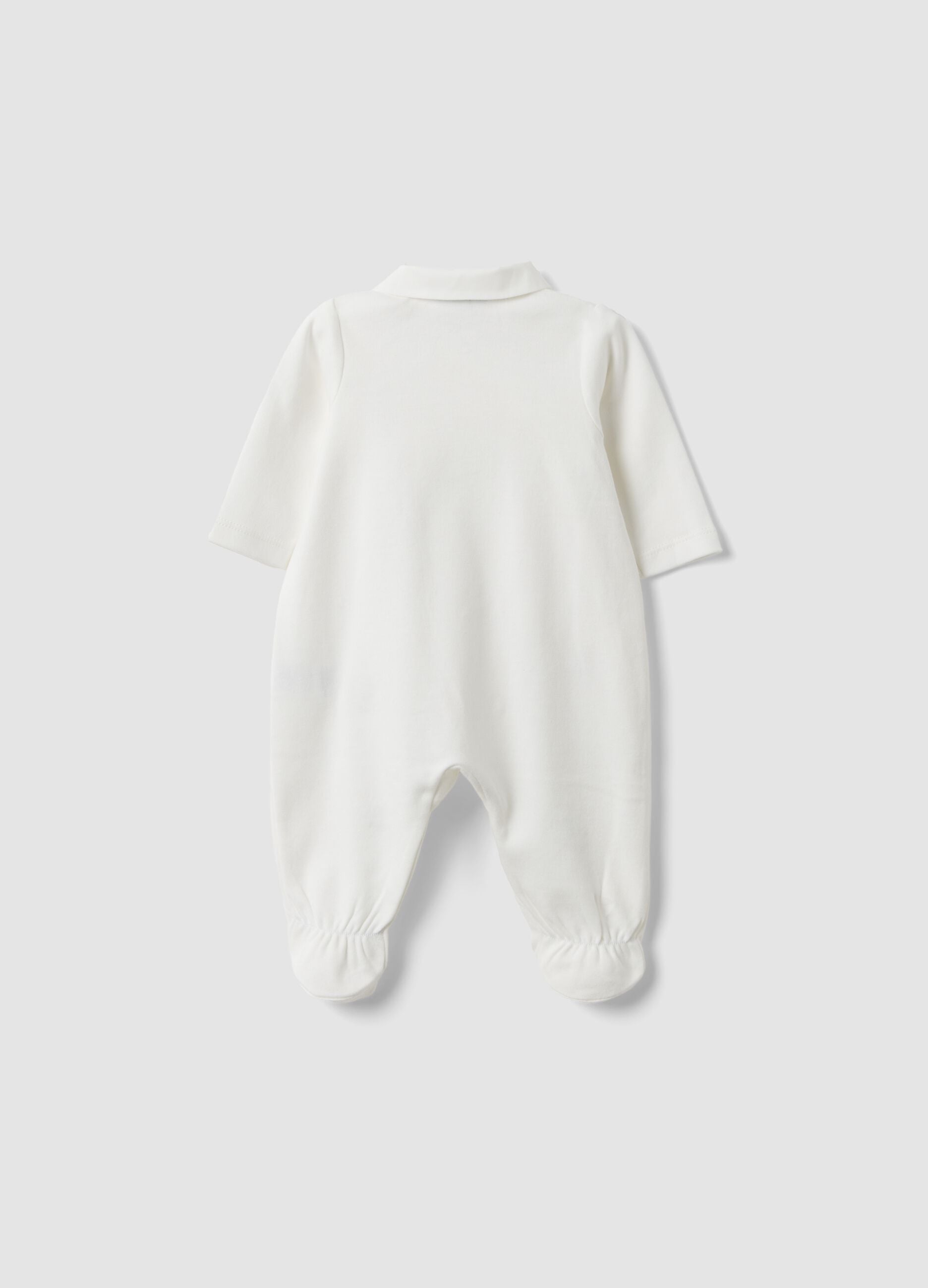 White pure organic cotton sleepsuit with built-in feet