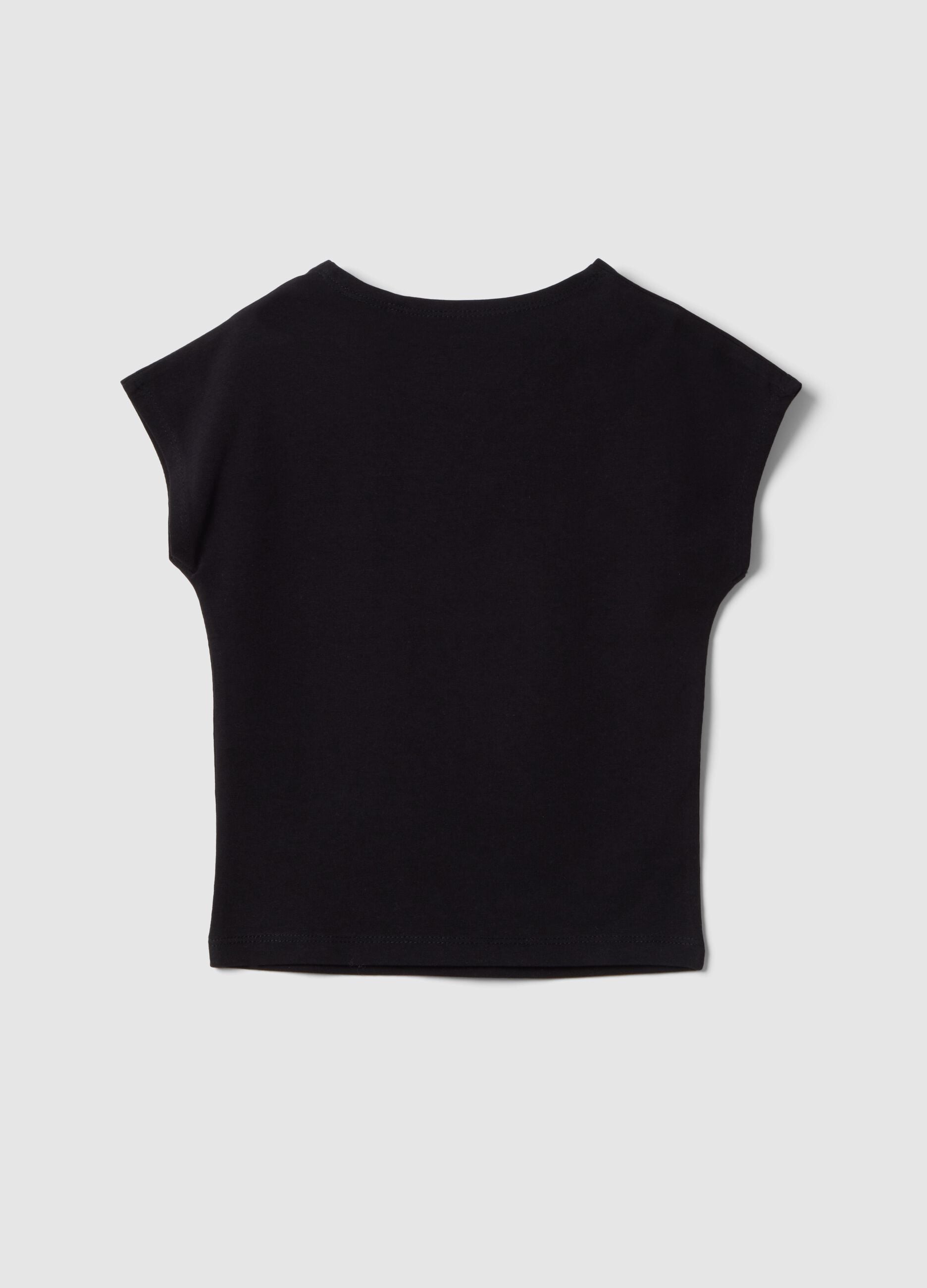 Girls' Black Stretch Cotton Slim Fit T-shirt