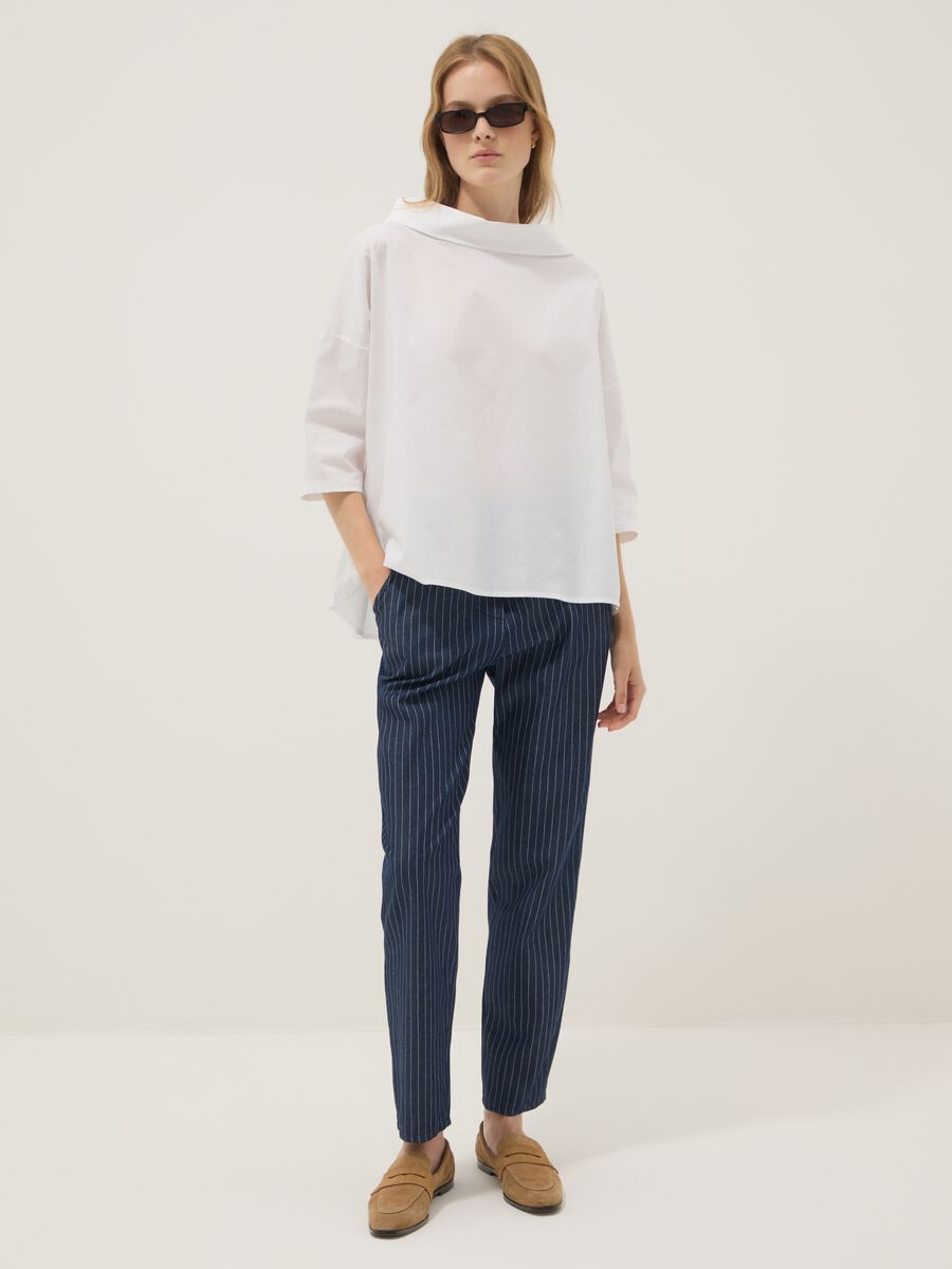 White stretch-cotton top with soft funnel neck_2