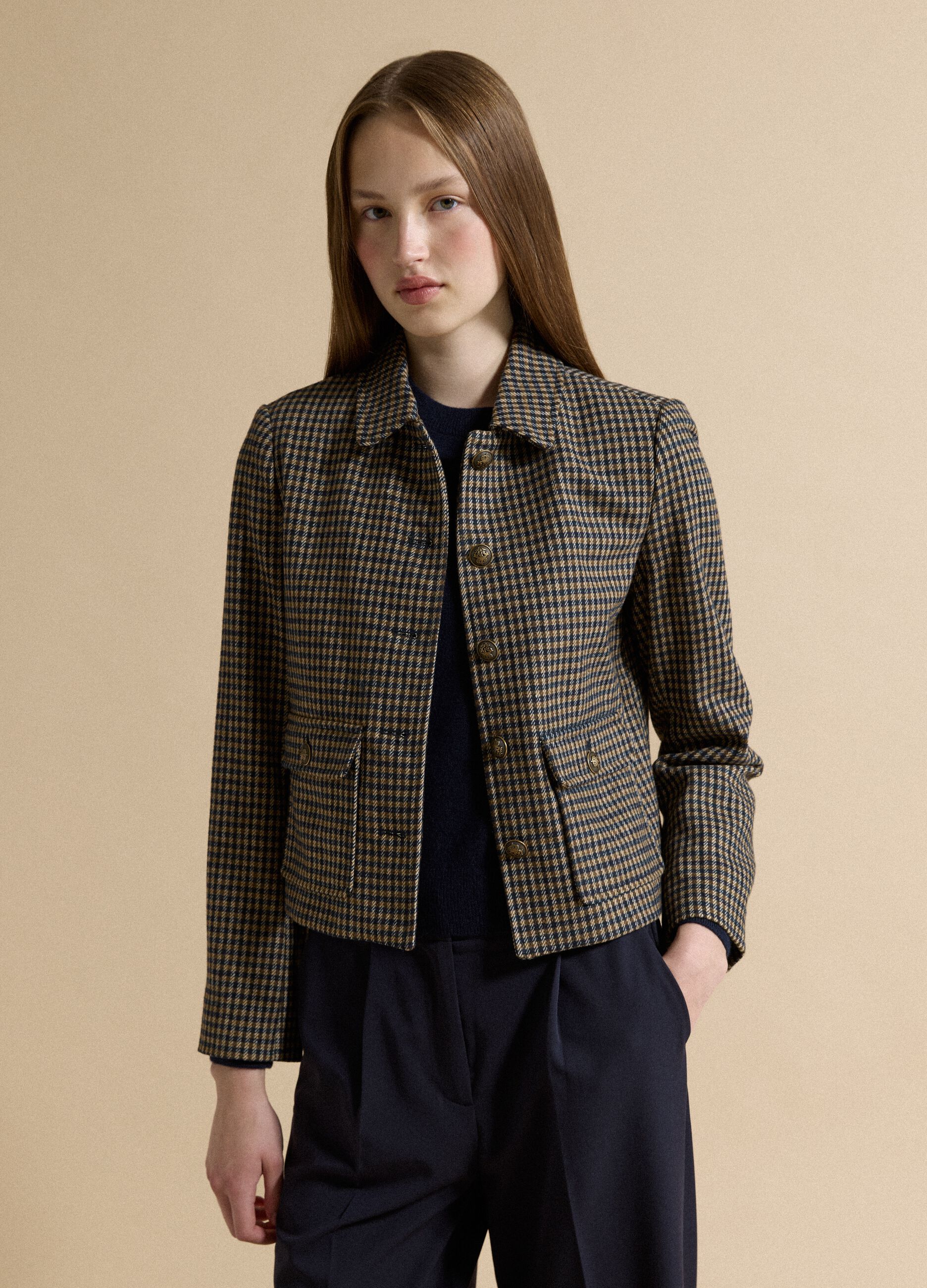 Multicolour checked wool-viscose blend blazer