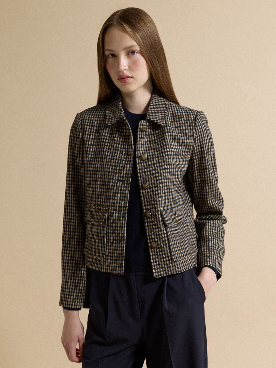 Multicolour checked wool-viscose blend blazer_1