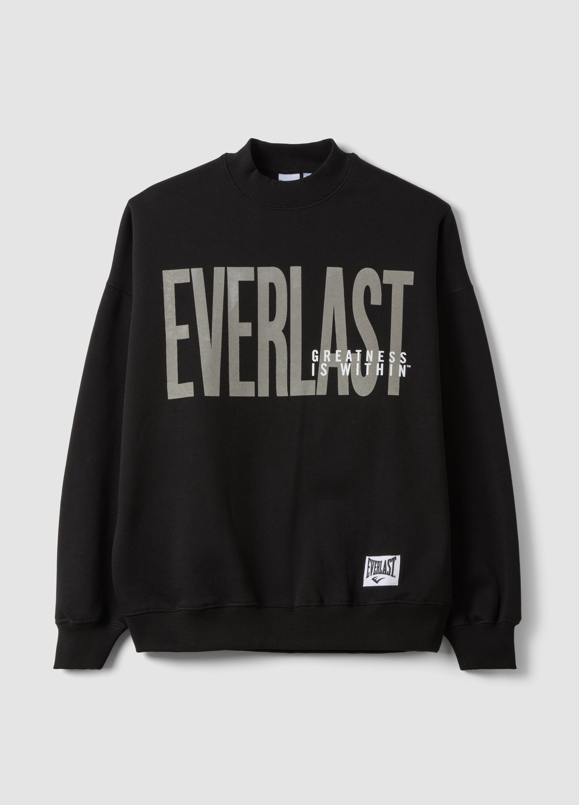 Black cotton-blend sweatshirt with front print, regular fit