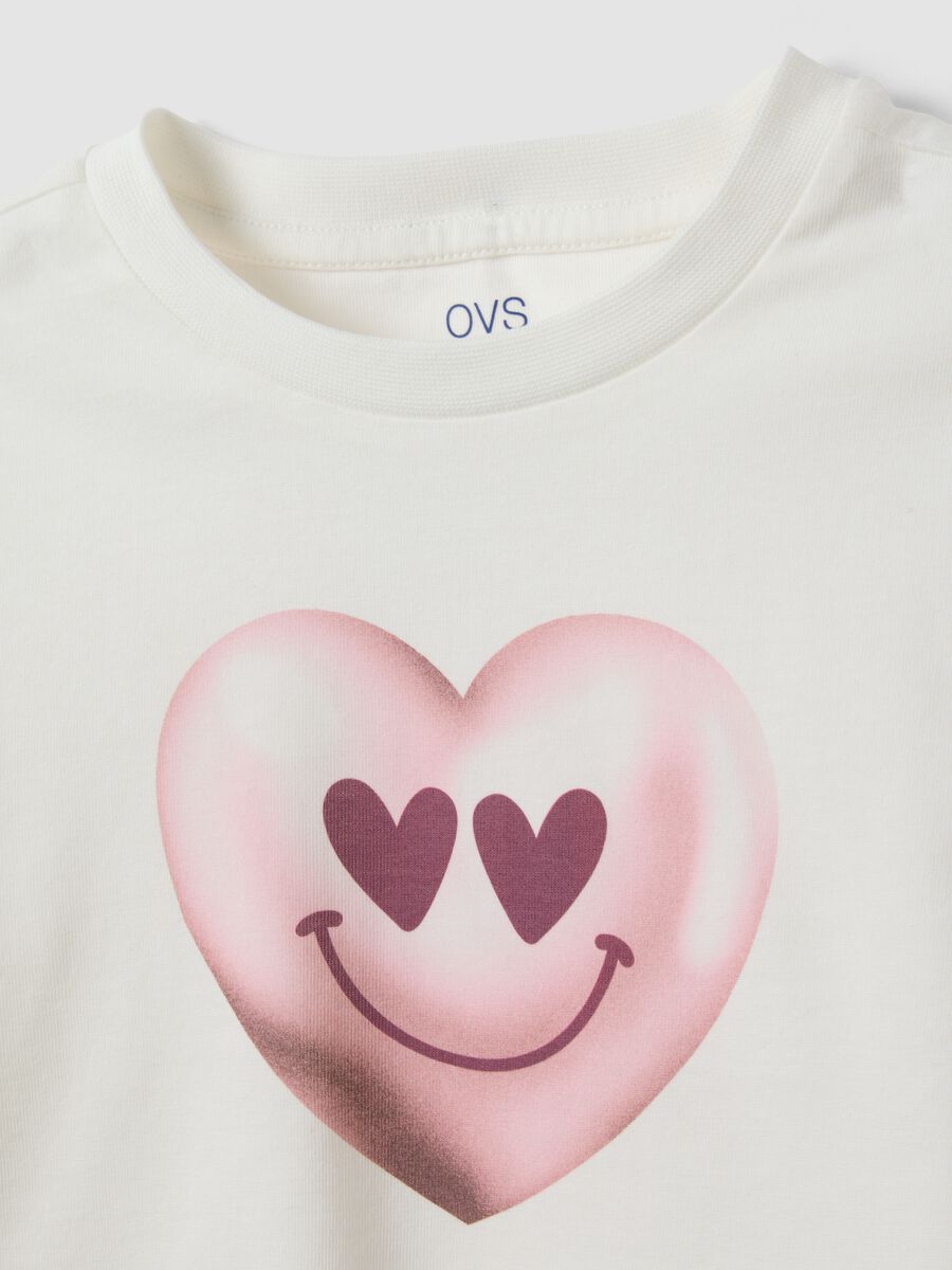 White organic cotton T-shirt with heart print for girls, regular fit_2