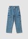 Light blue denim cargo jeans in cotton-viscose blend, straight fit_0