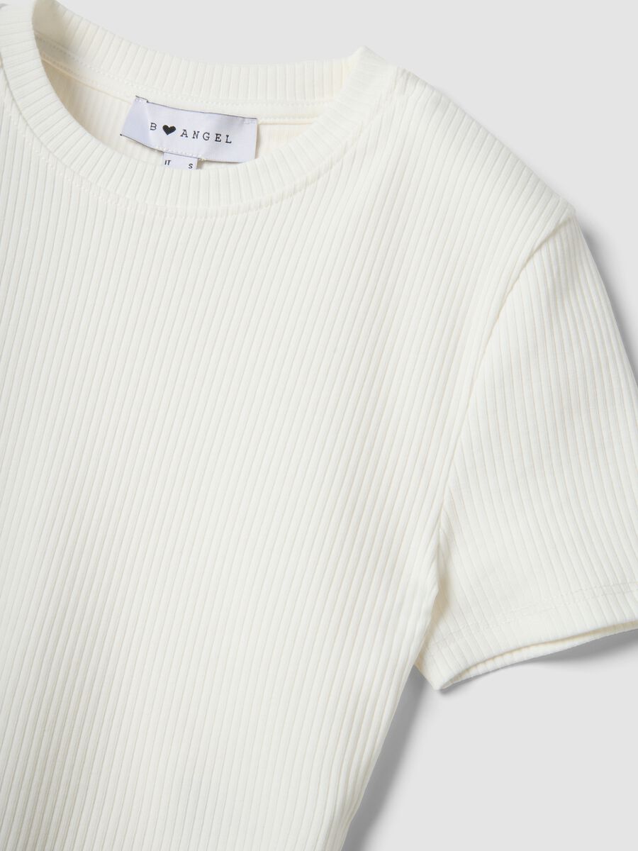 T-shirt fitted in cotone elasticizzato bianco a costine_5