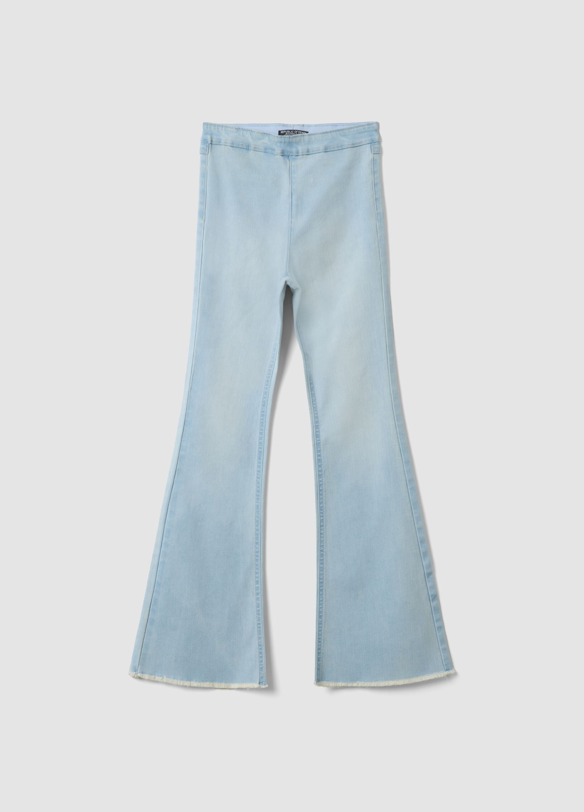 Blue flared jeggings in stretchy cotton and viscose for girls