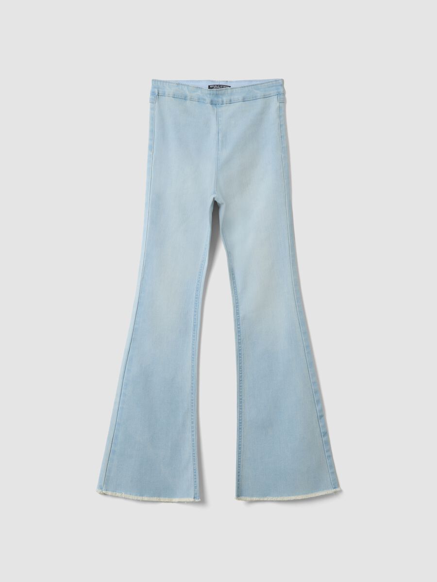 Blue flared jeggings in stretchy cotton and viscose for girls_0