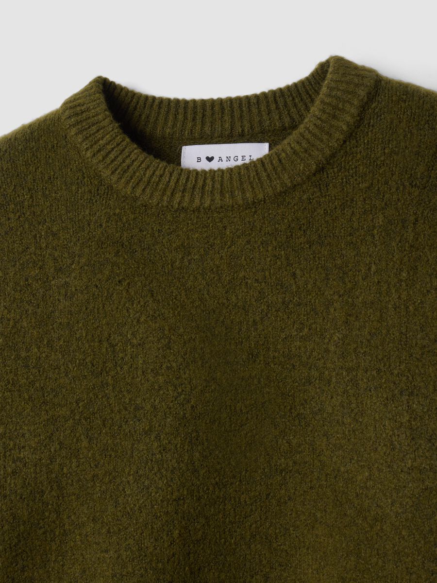 Green stretch wool crew-neck jumper with oversized fit_1