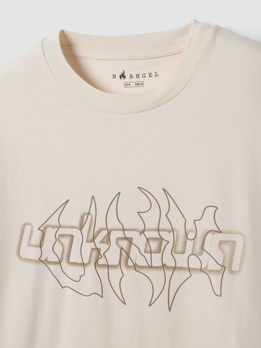 Beige pure cotton T-shirt with front print_5