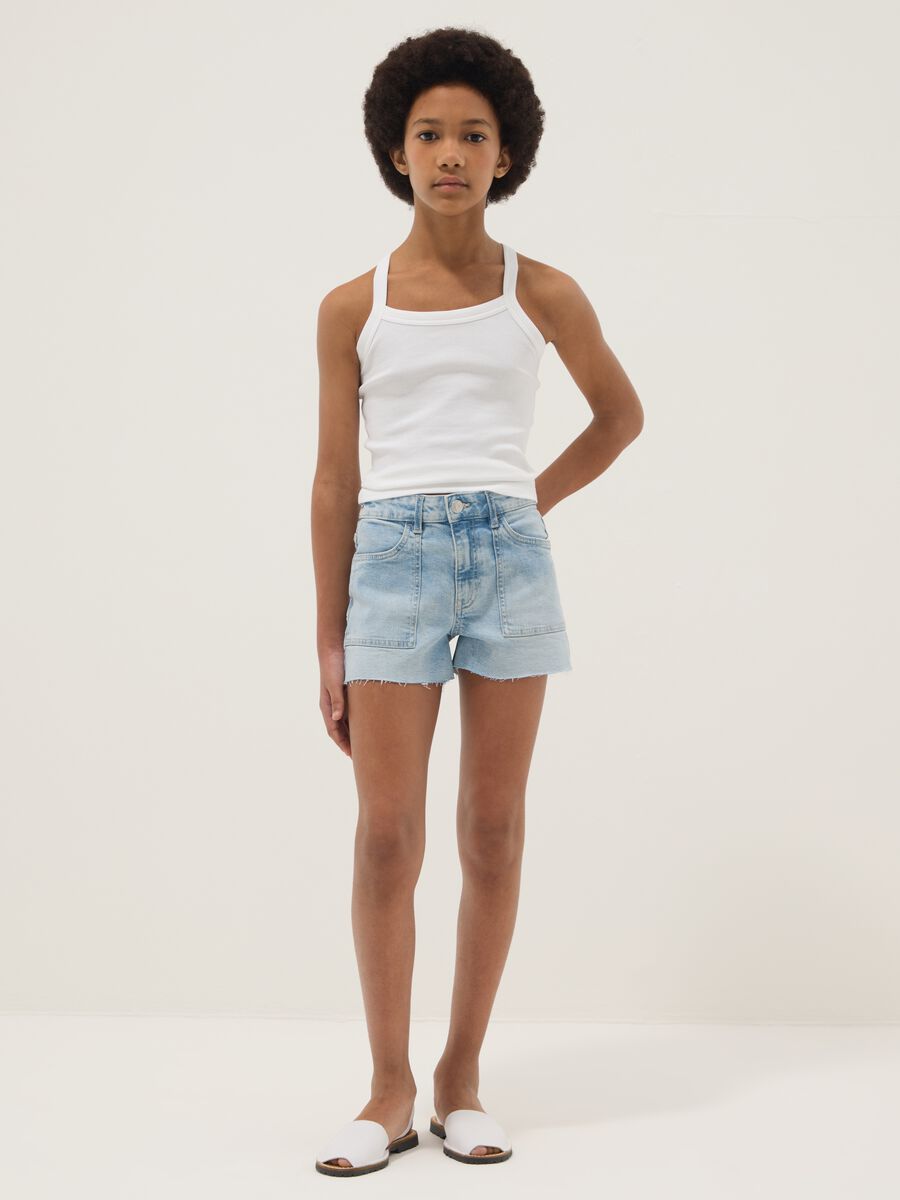 Light blue stretch denim cotton shorts for girls_0