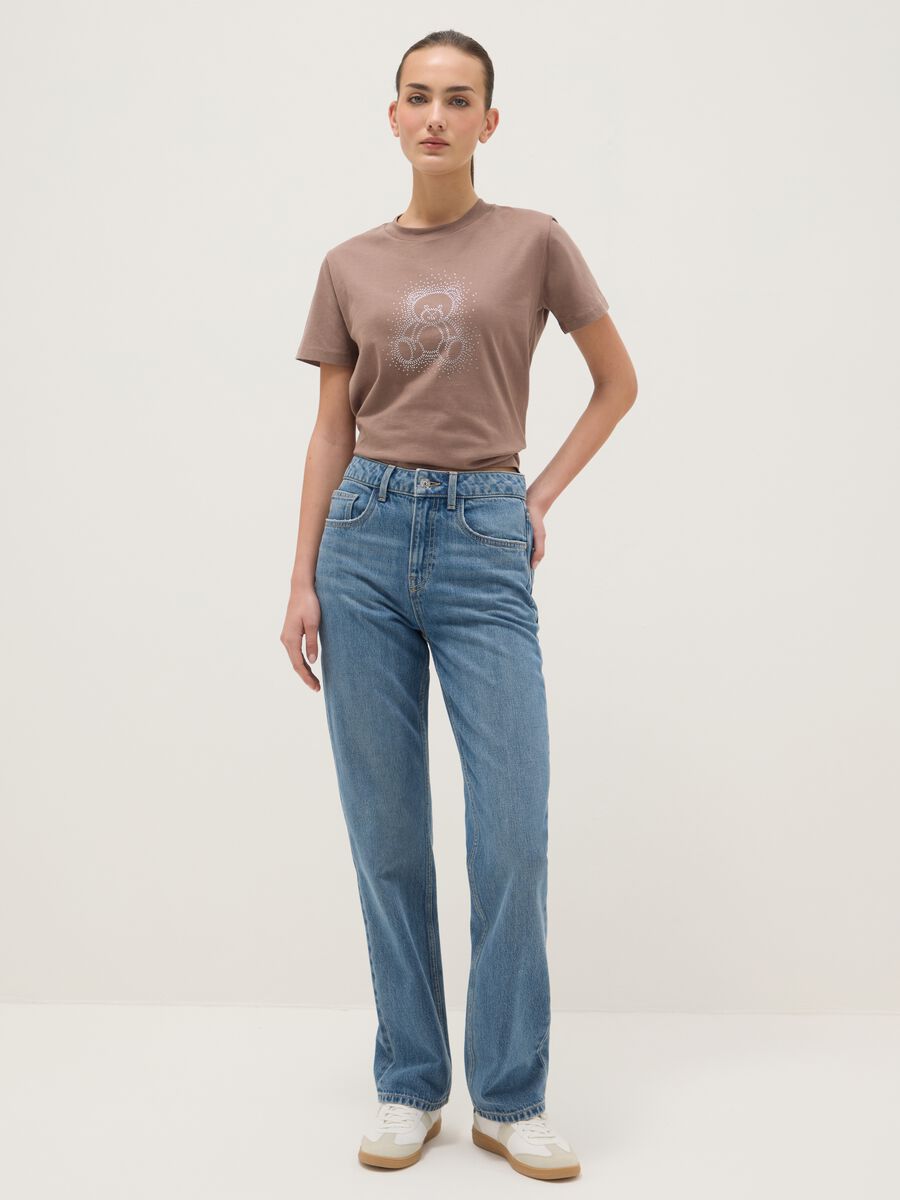 Pure cotton brown t-shirt regular fit with glittery teddy bear_1