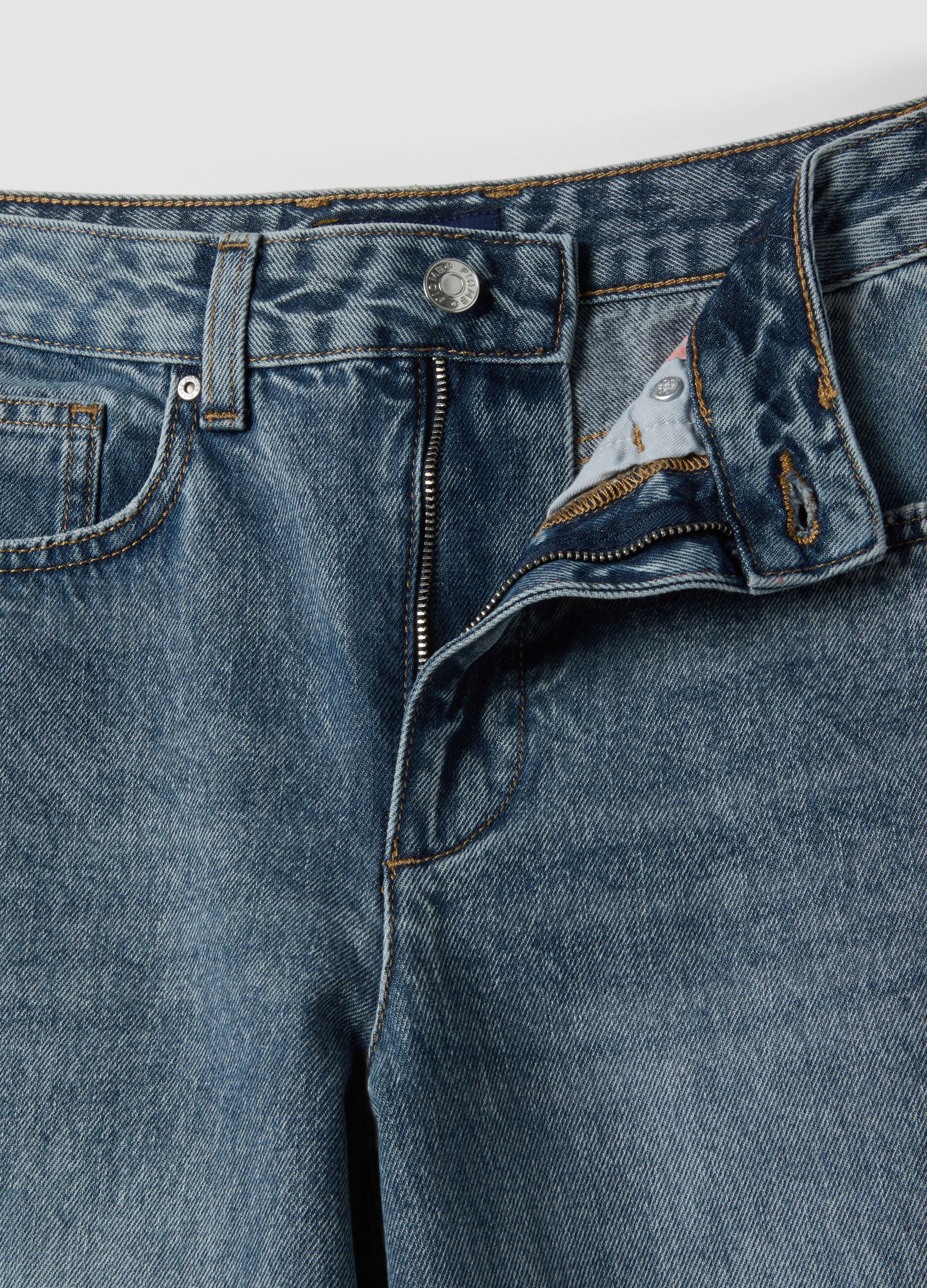 Wide Leg Blue Denim Pure Cotton Jeans