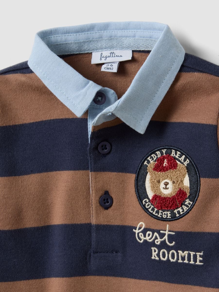 Brown polo shirt with blue stripes in organic cotton for baby, regular fit_2