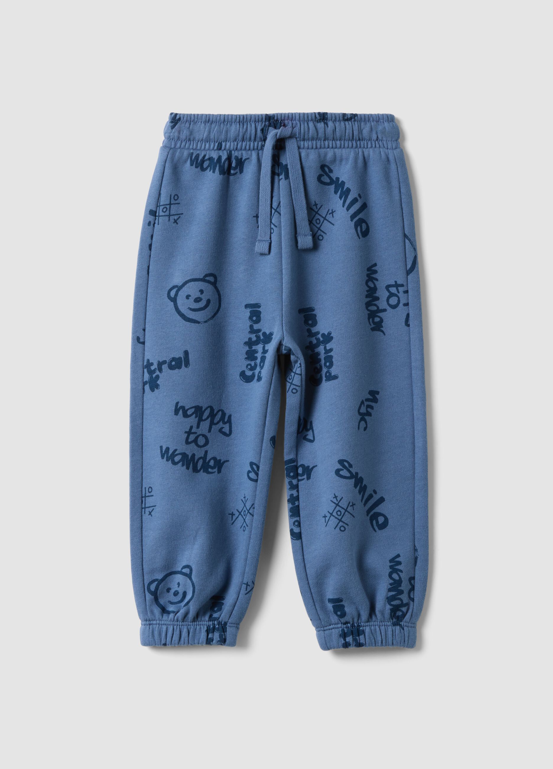 Sky-blue pure cotton joggers for boys, comfort fit