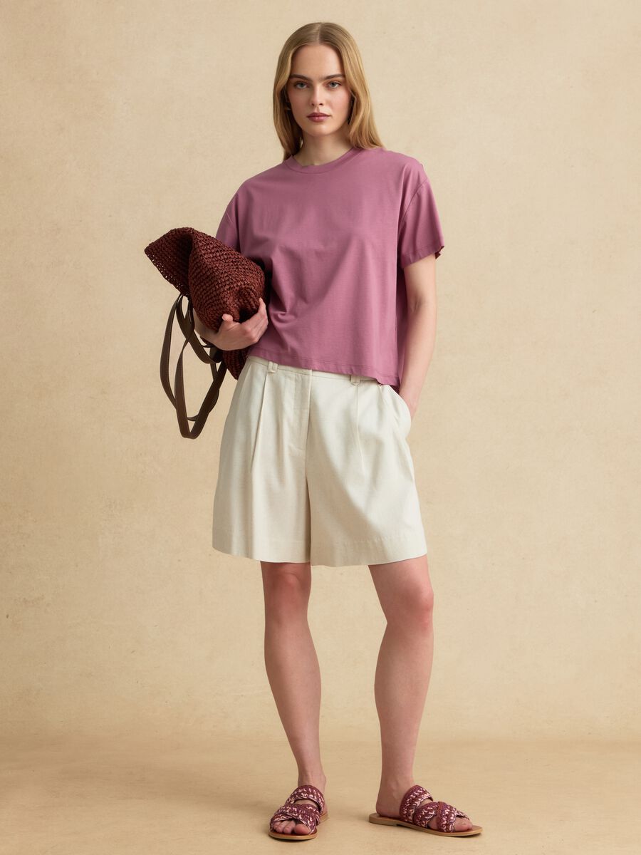 Pink short-sleeve T-shirt in lyocell and cotton blend_2
