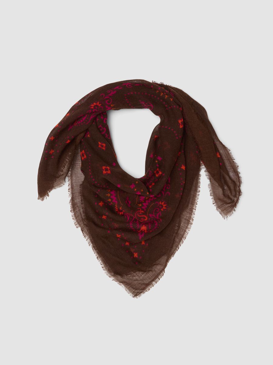 Brown wool-blend paisley-print scarf_0