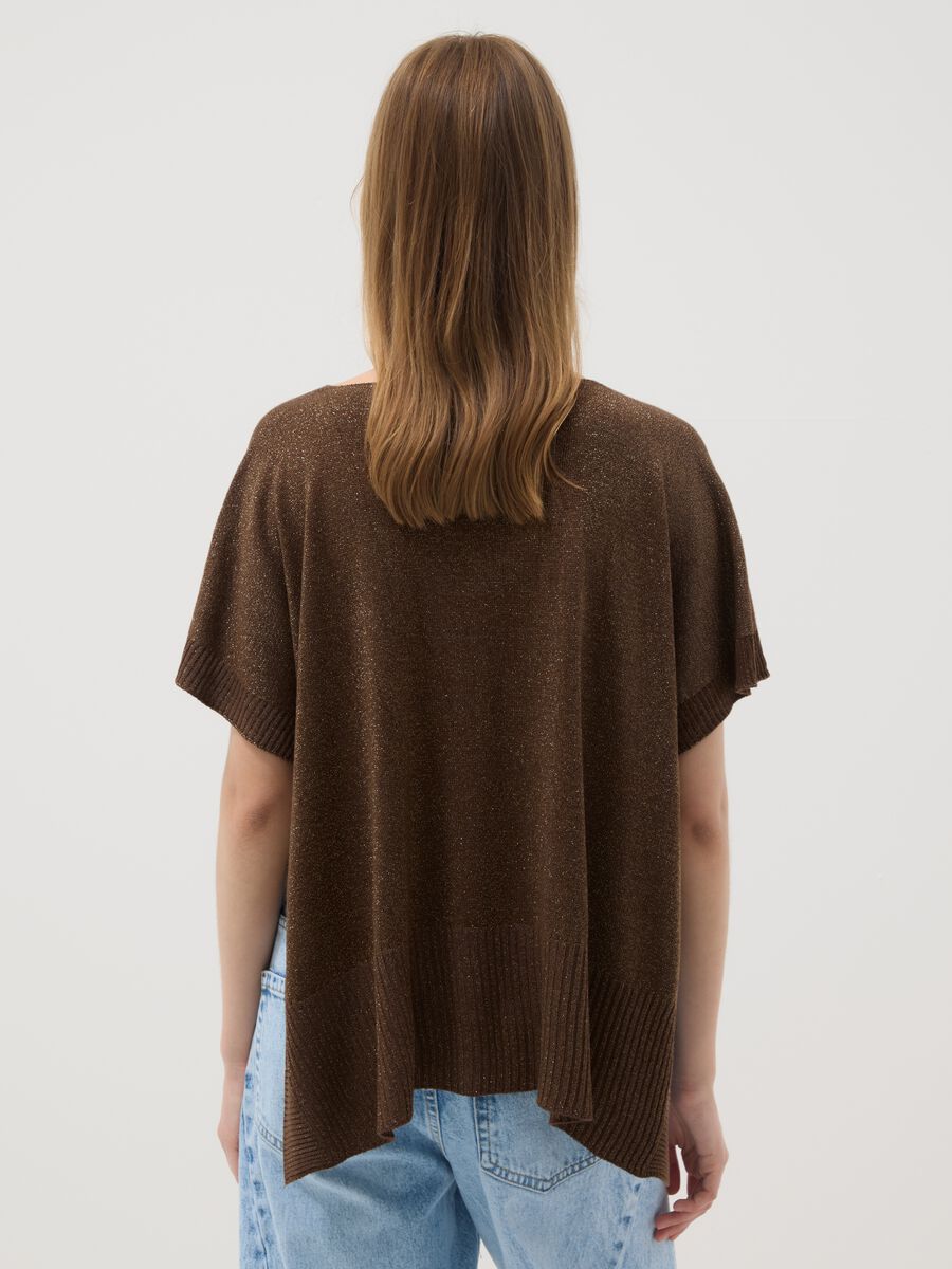 Brown modal-blend V-neck knit top_3