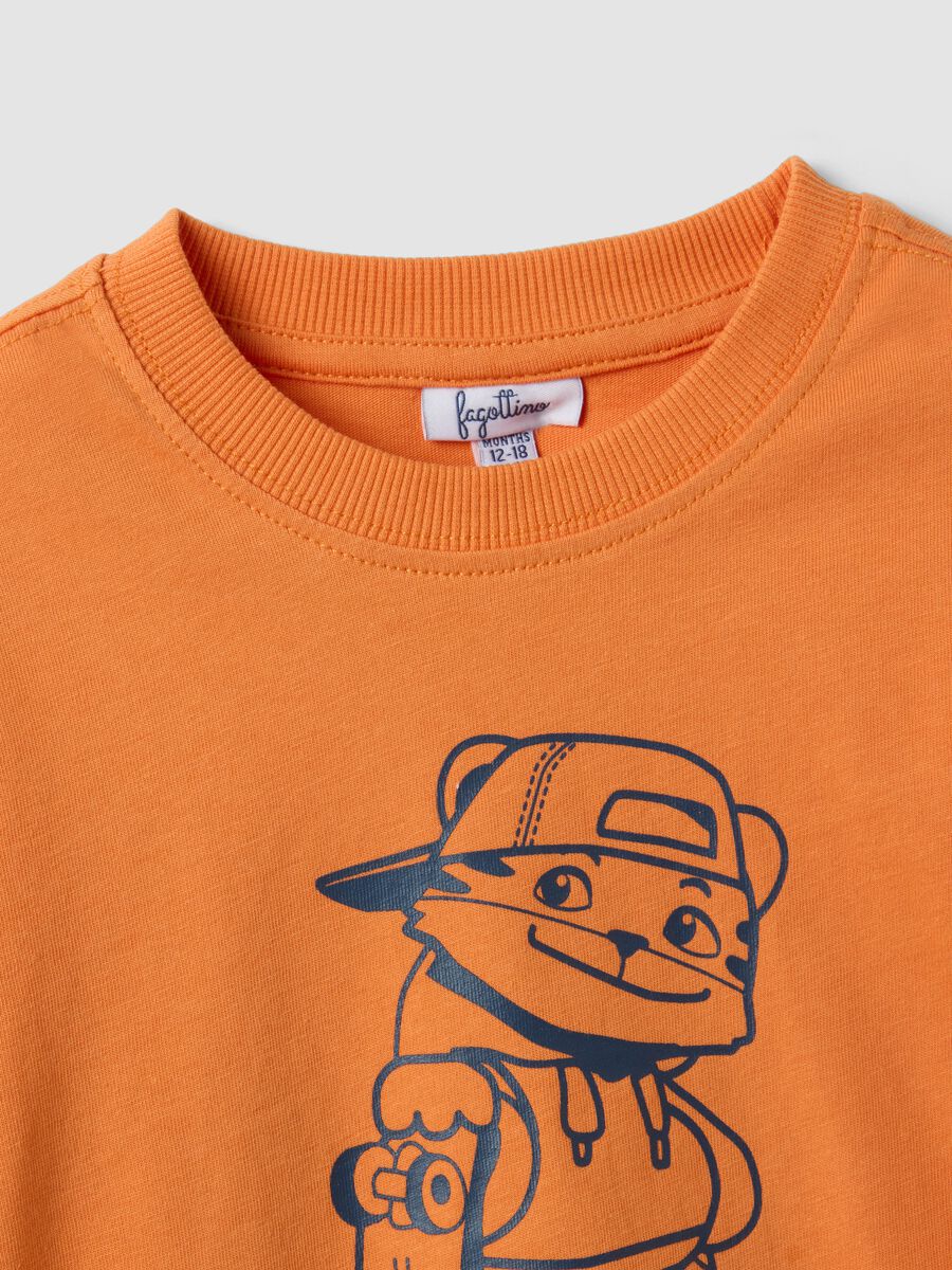 Orange oversized organic cotton jersey T-shirt with print for boys_2
