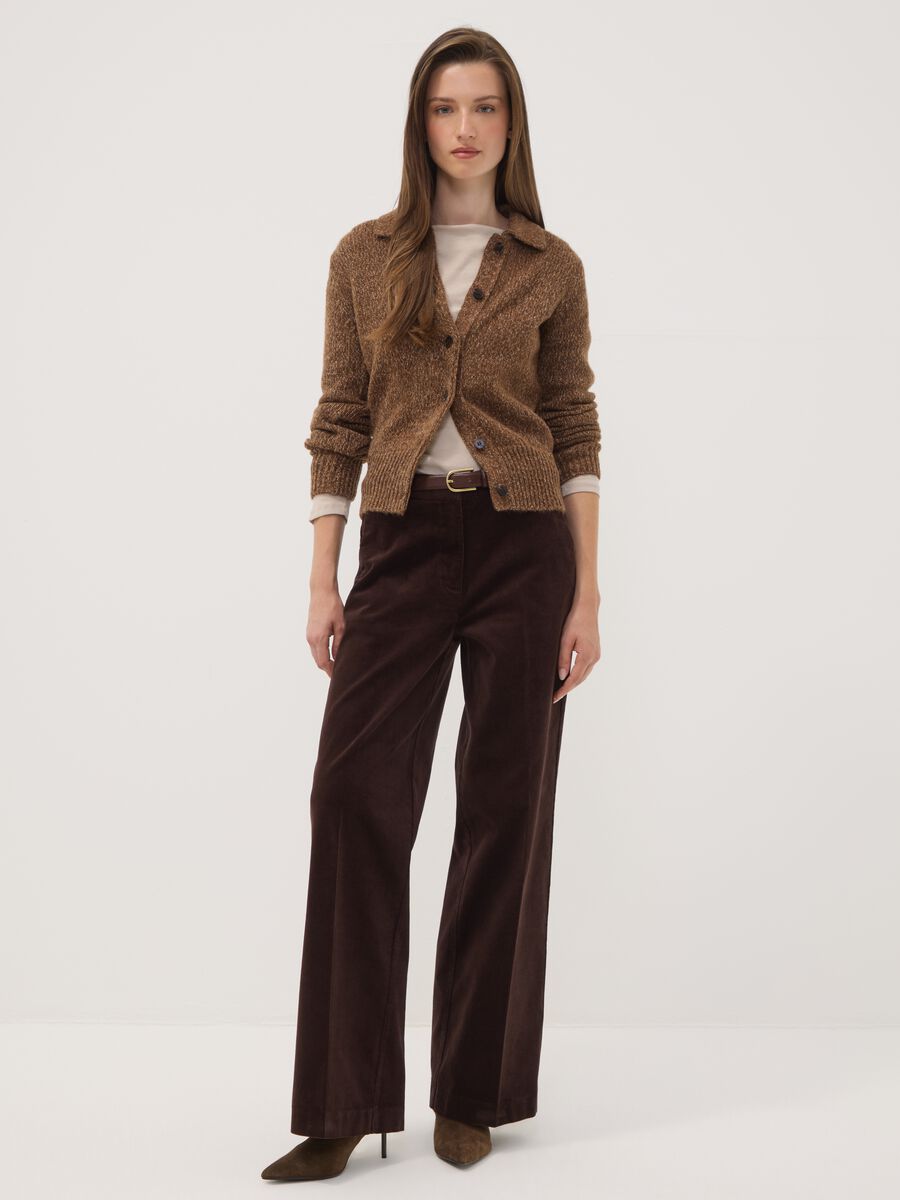 Brown wool-blend cardigan with polo collar_2