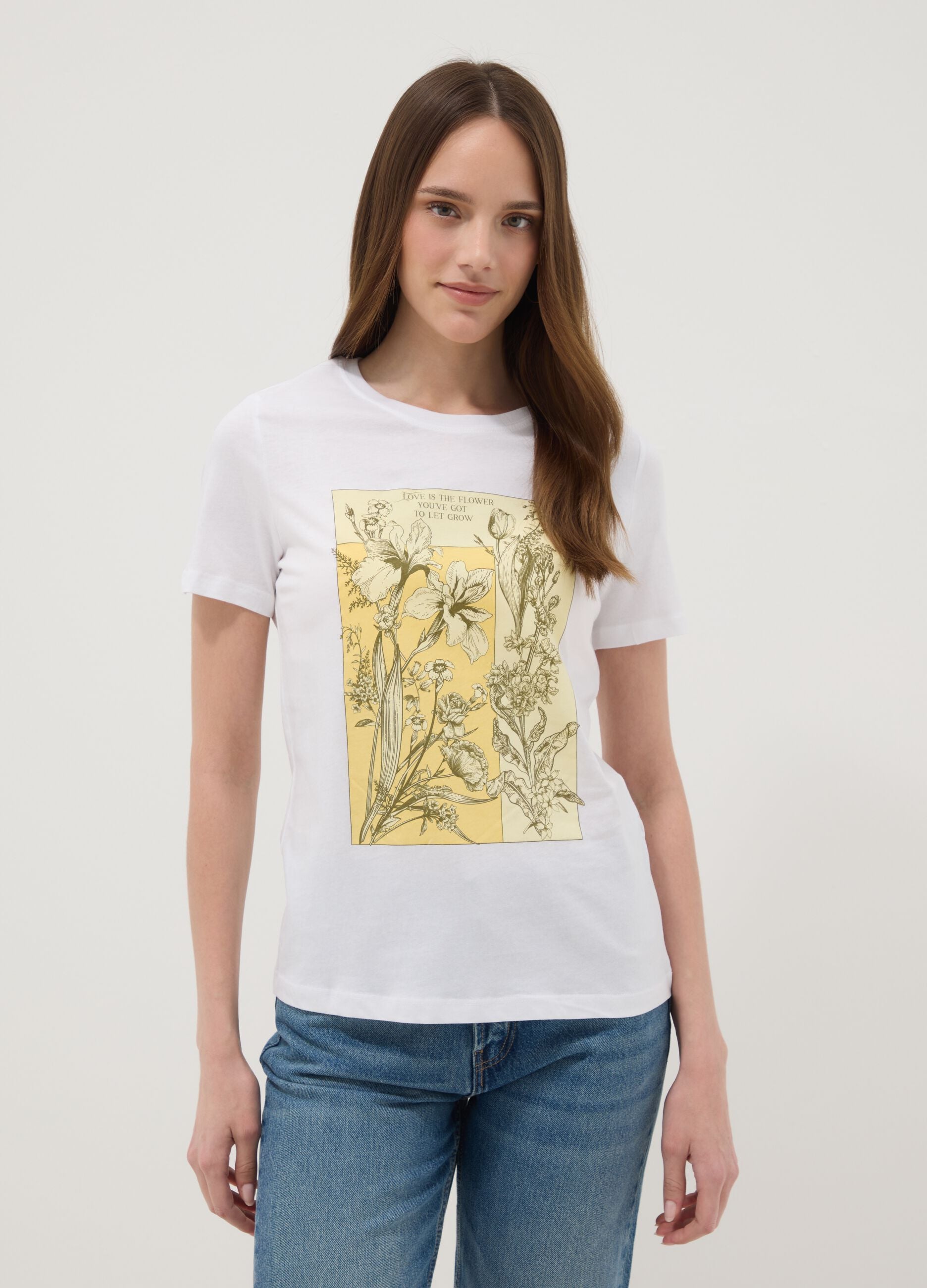 Regular fit white pure cotton t-shirt with print