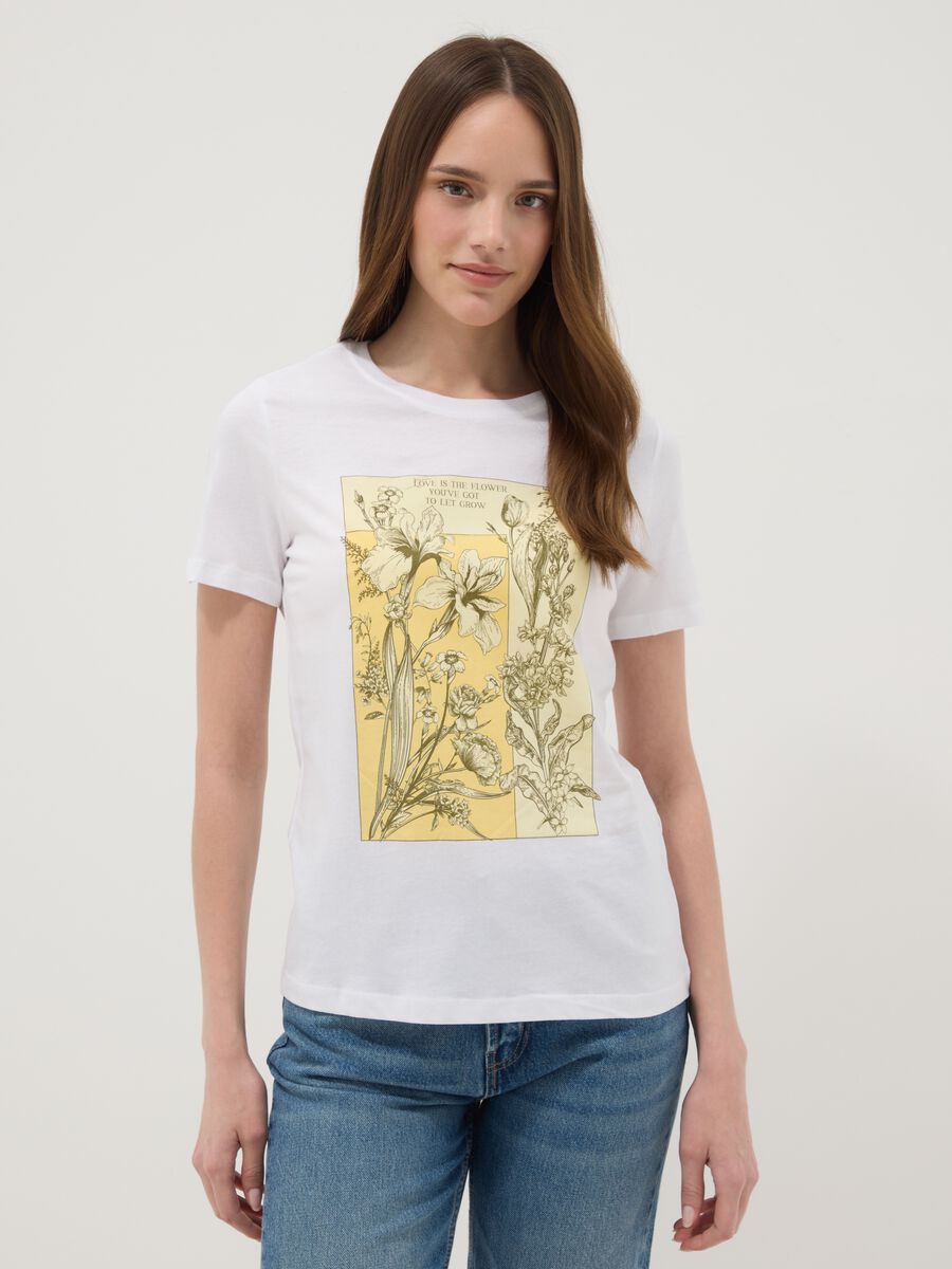 Regular fit white pure cotton t-shirt with print_0