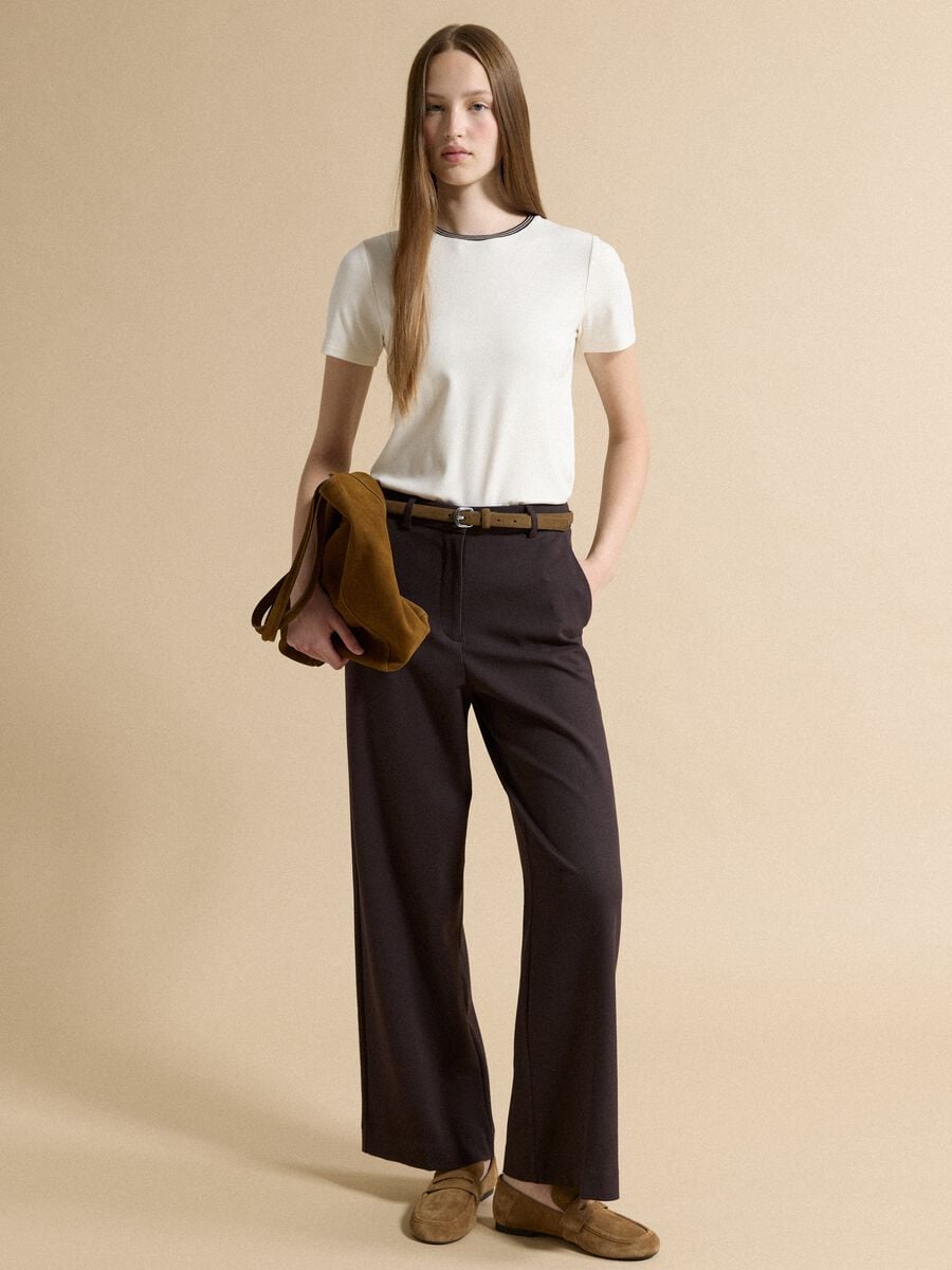 T-shirt beige in viscosa elasticizzata girocollo_2