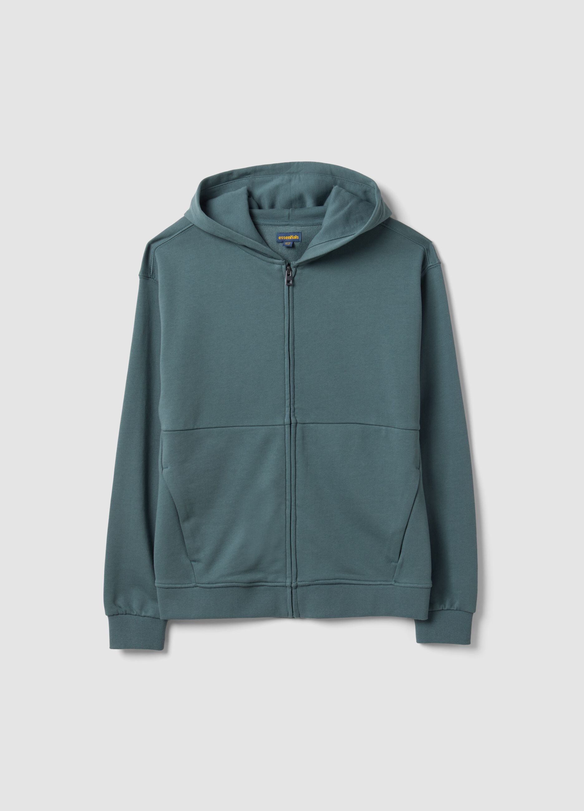 Green organic cotton zip-up hoodie for boys, relaxed fit
