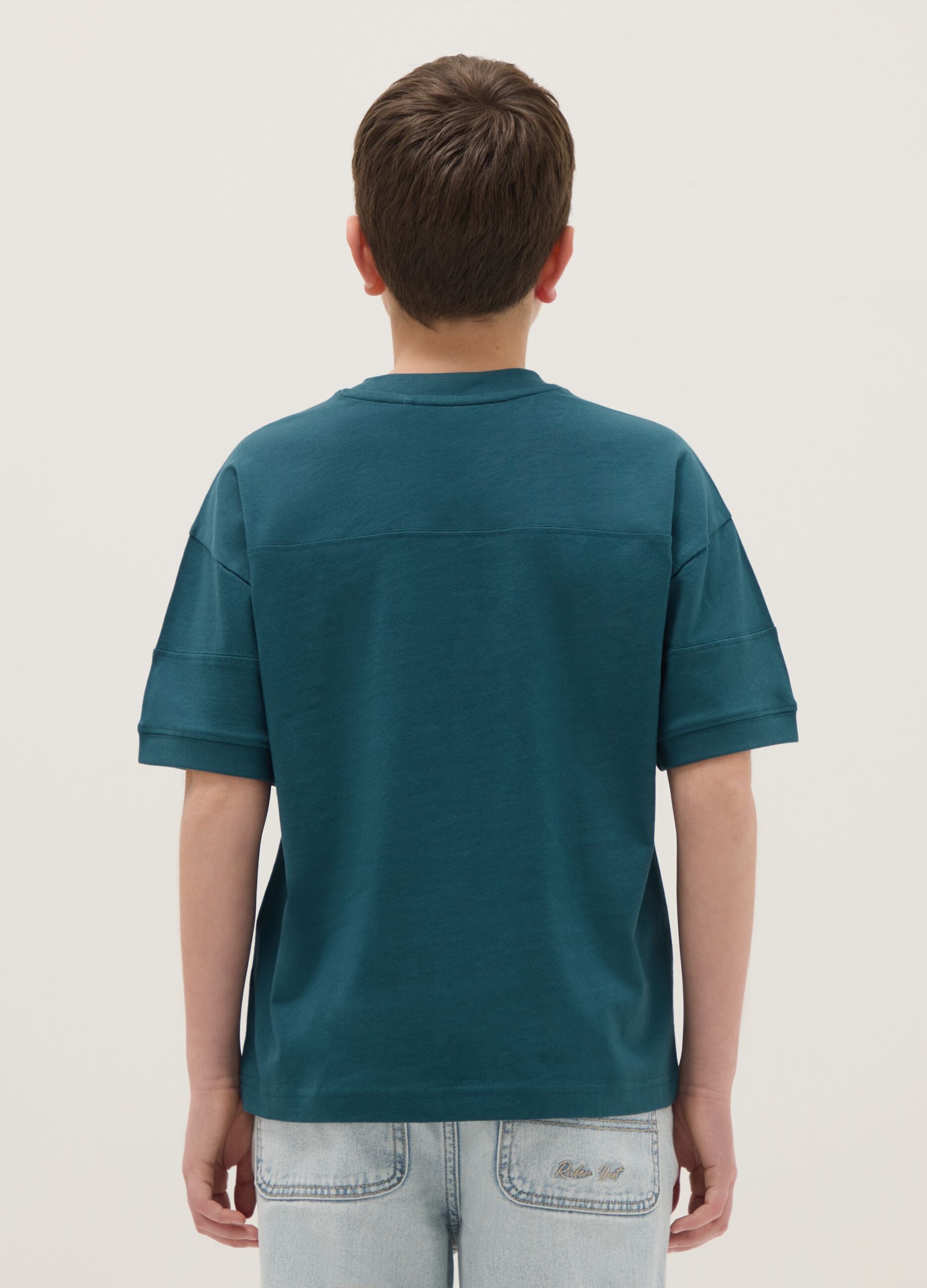 Boy's oversized green pure cotton t-shirt with print