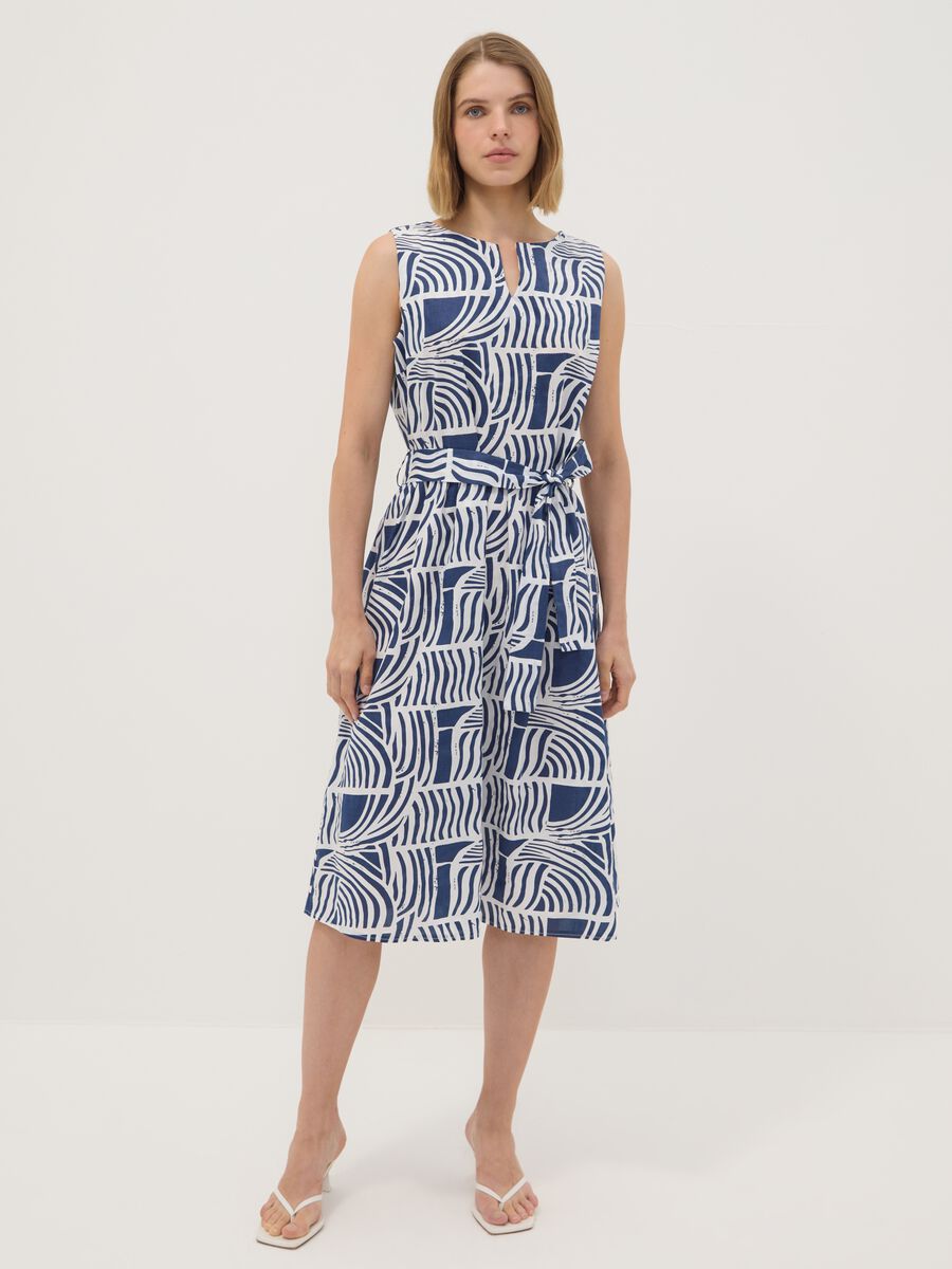 Blue pure cotton dress with print and matching belt, regular fit_1