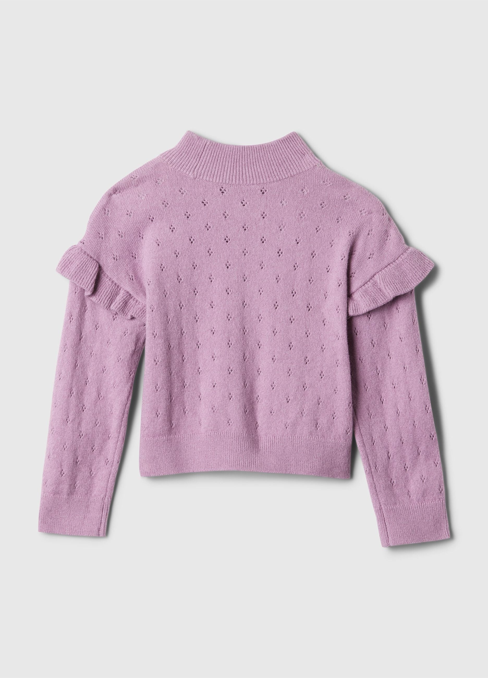 Pointelle pullover with mock neck with frills