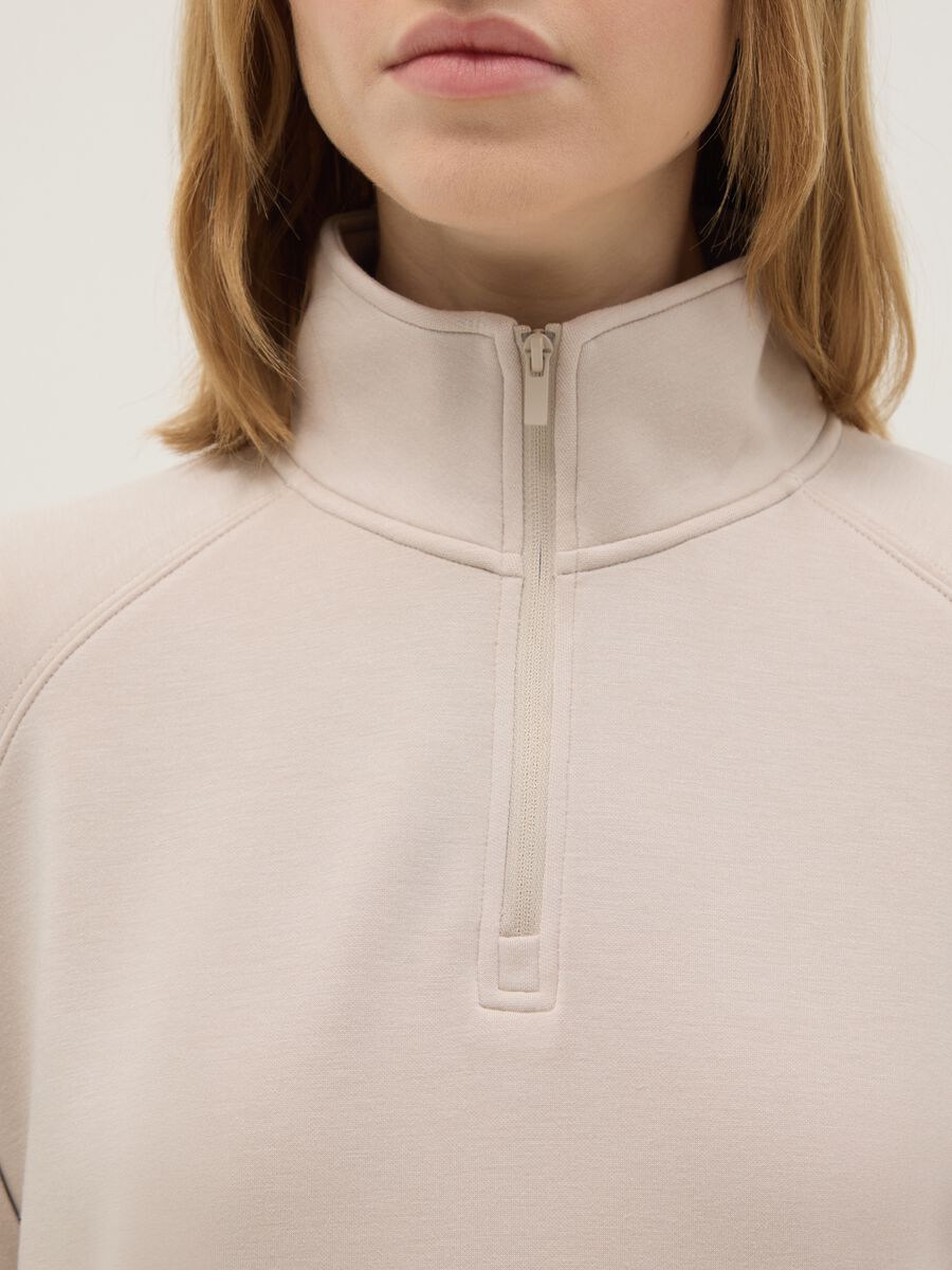 Felpa in misto modal beige regular fit con mezza zip_3