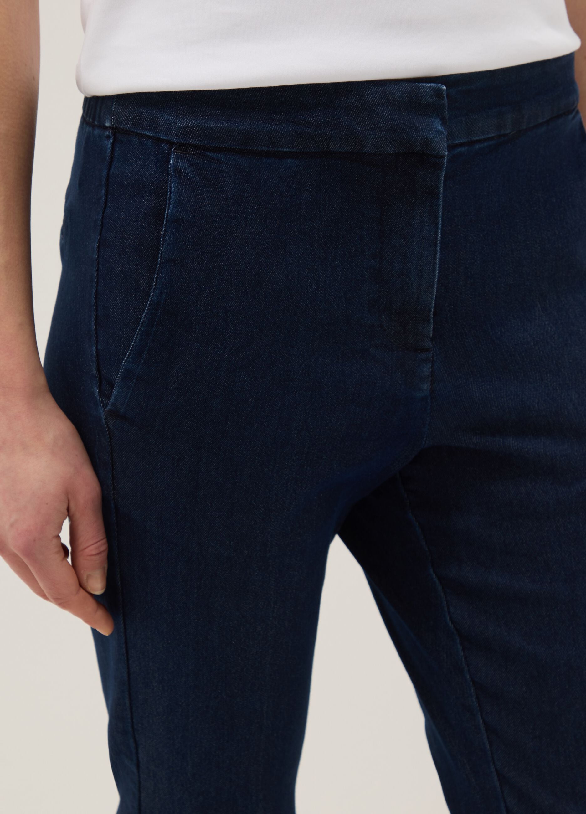 Blue slim fit stretch denim cotton blend trousers