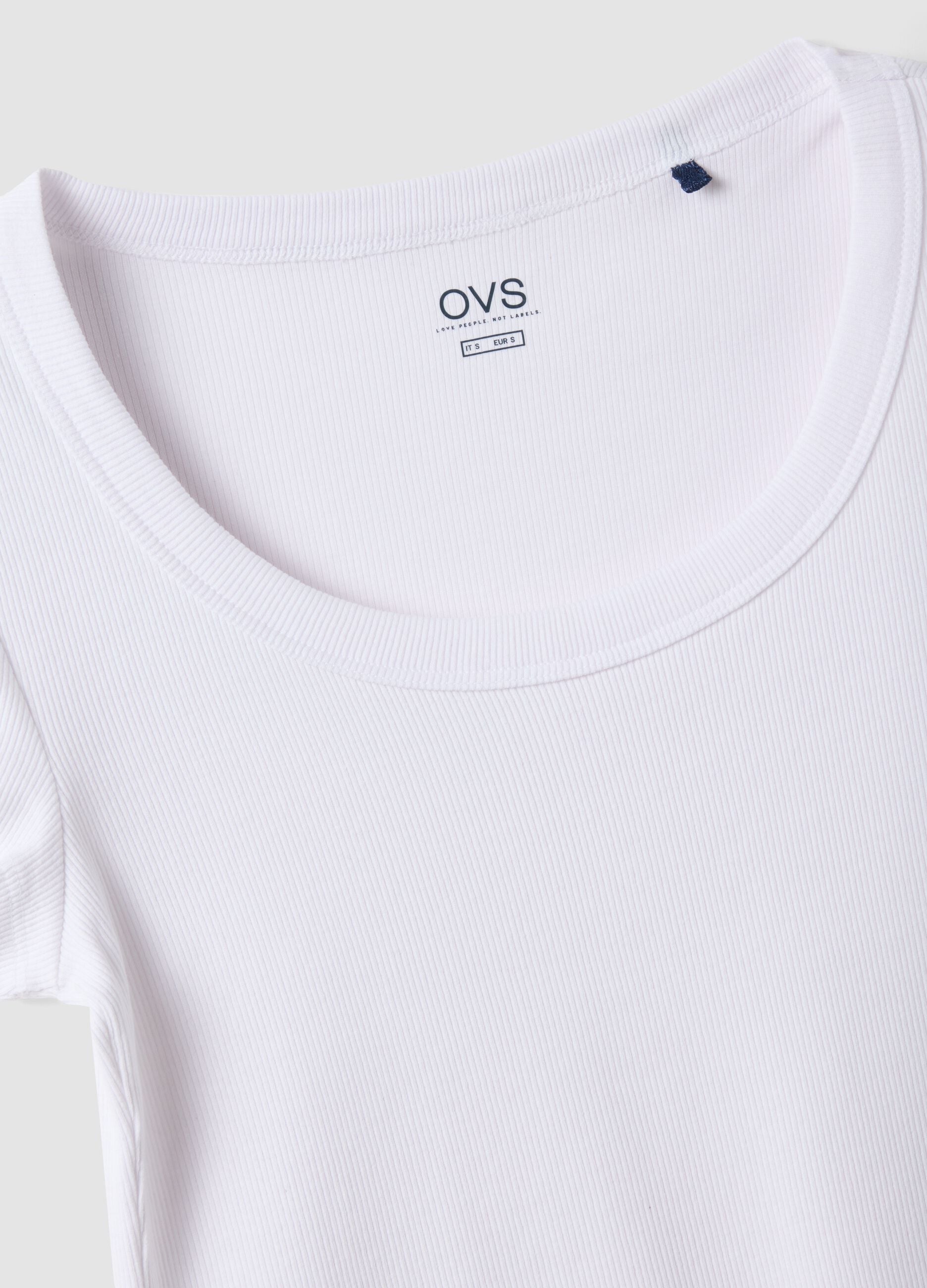 White stretch cotton fitted short sleeve T-shirt