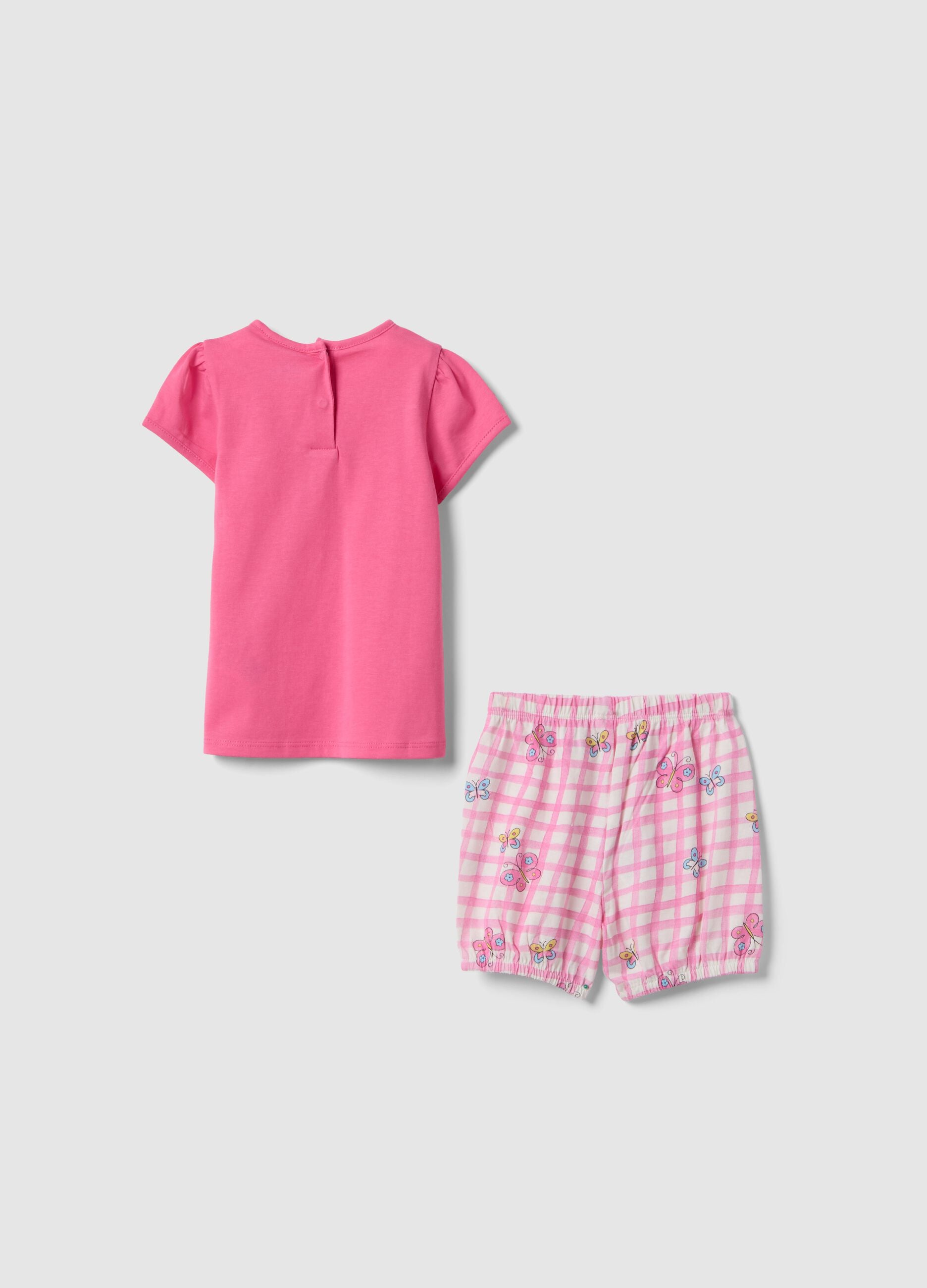 Short pink pure cotton baby girl's pyjamas with designs