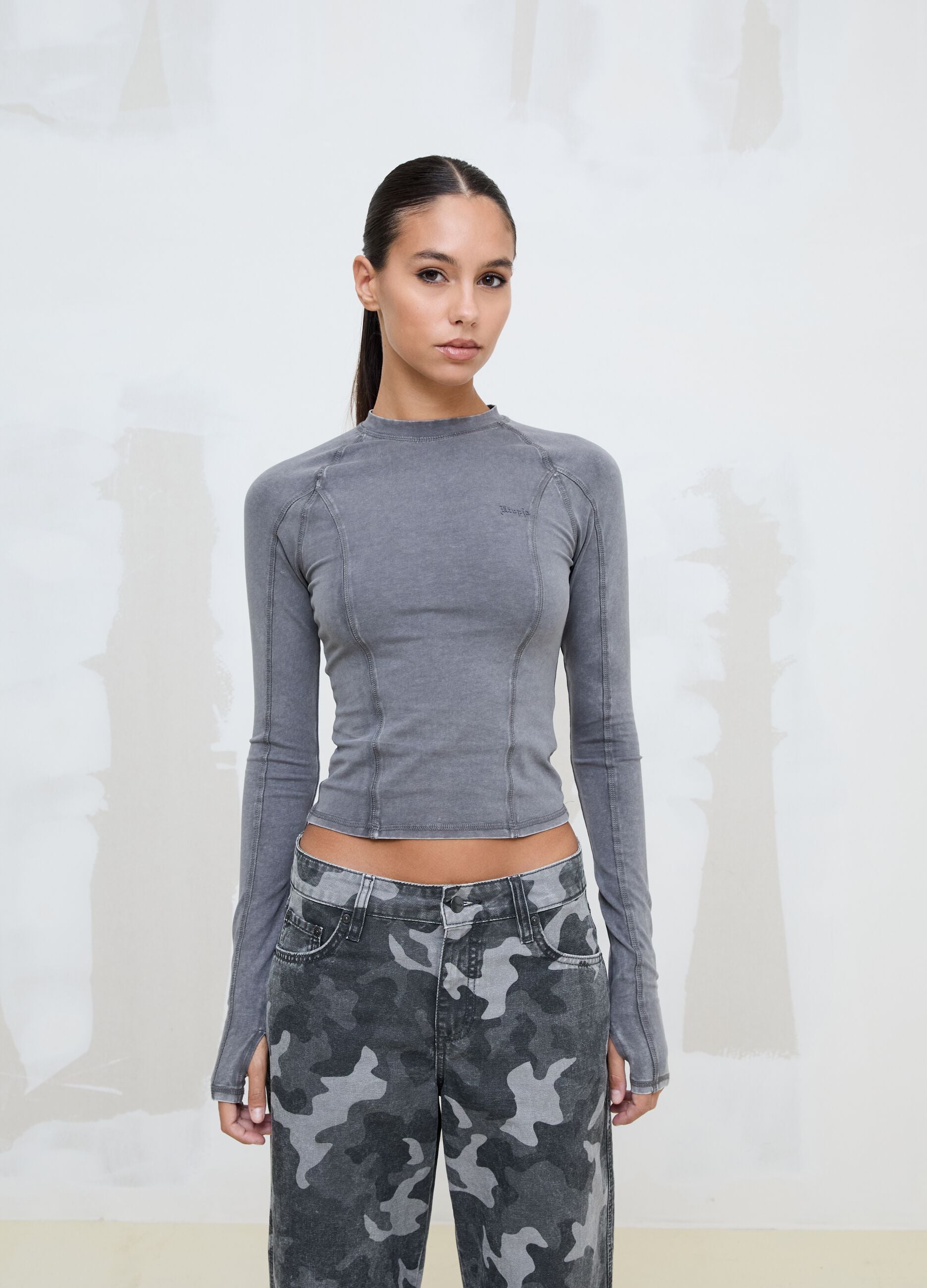 Seamed Long Sleeve Washed Grey