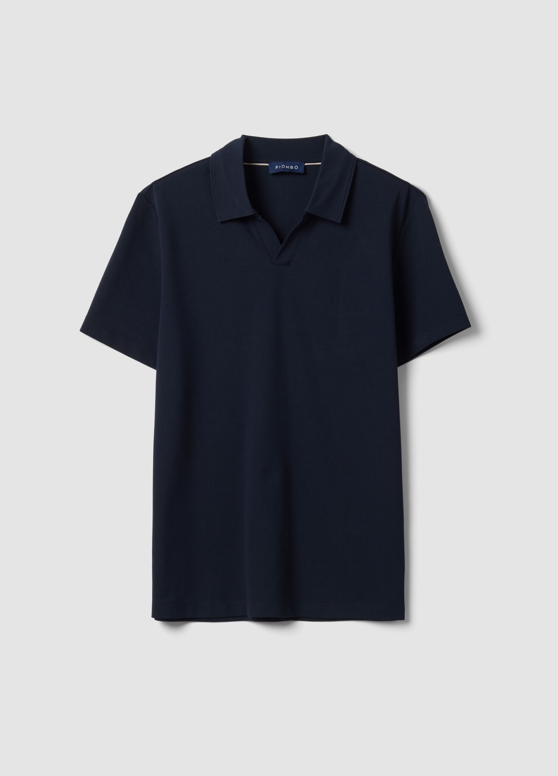 Navy 2-Way Stretch cotton polo shirt, regular fit