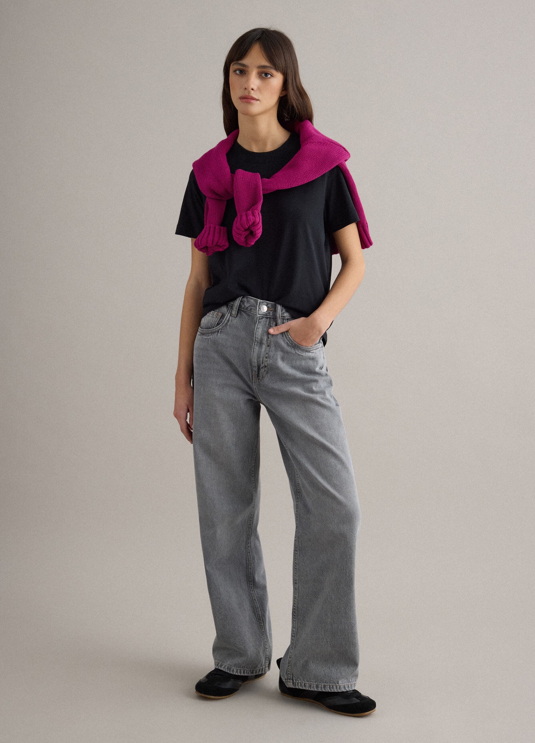 Black pure cotton crew neck t-shirt in regular fit