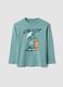 Green oversized pure cotton T-shirt with skate print for boys_0